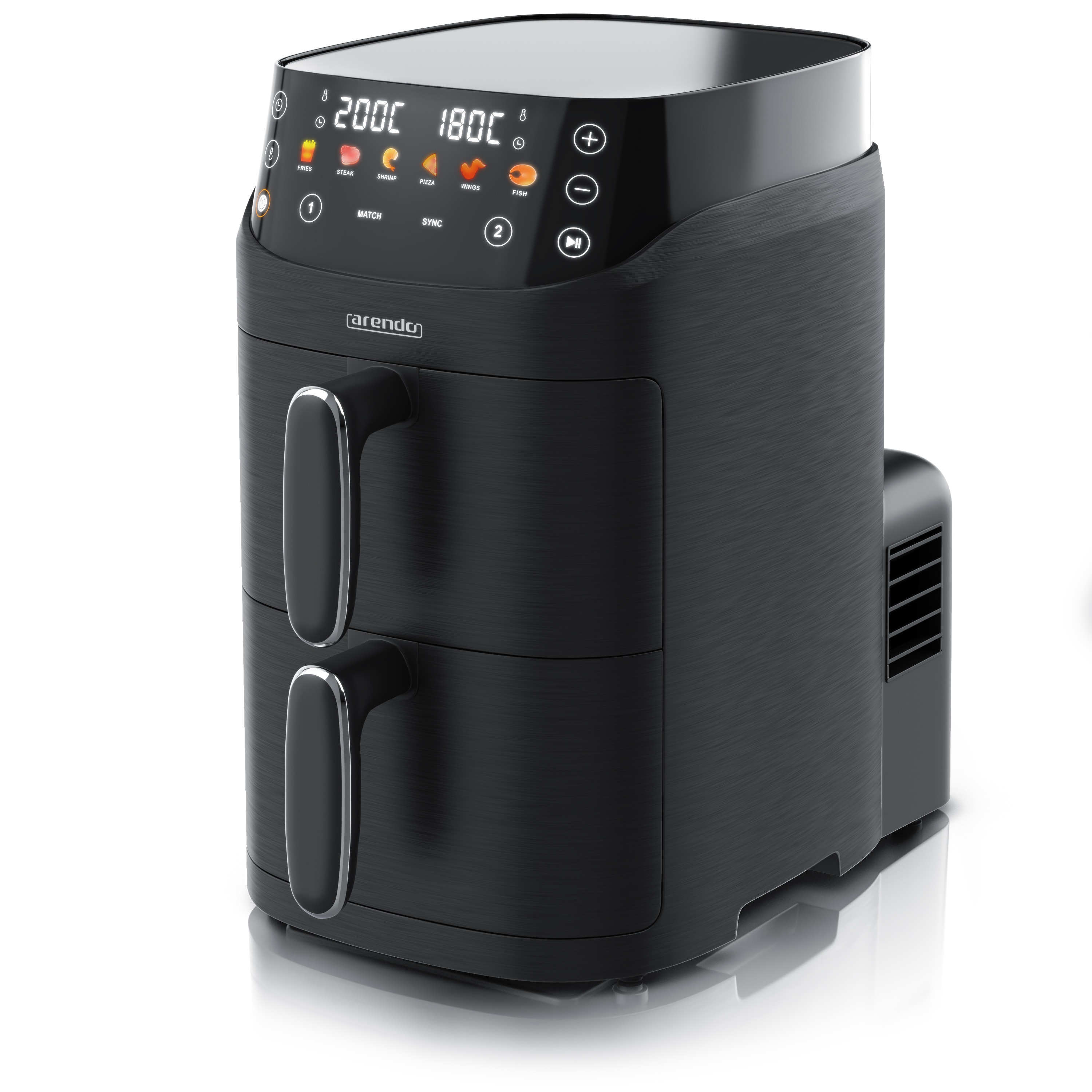 Arendo Doppelkammer-Hei&szlig;luftfritteuse 5 l, 2 Kammern &uuml;bereinander mit je 2,5 l, 2000 W, SYNC und MATCH, 6 Programme, Touchdisplay - Bild 1