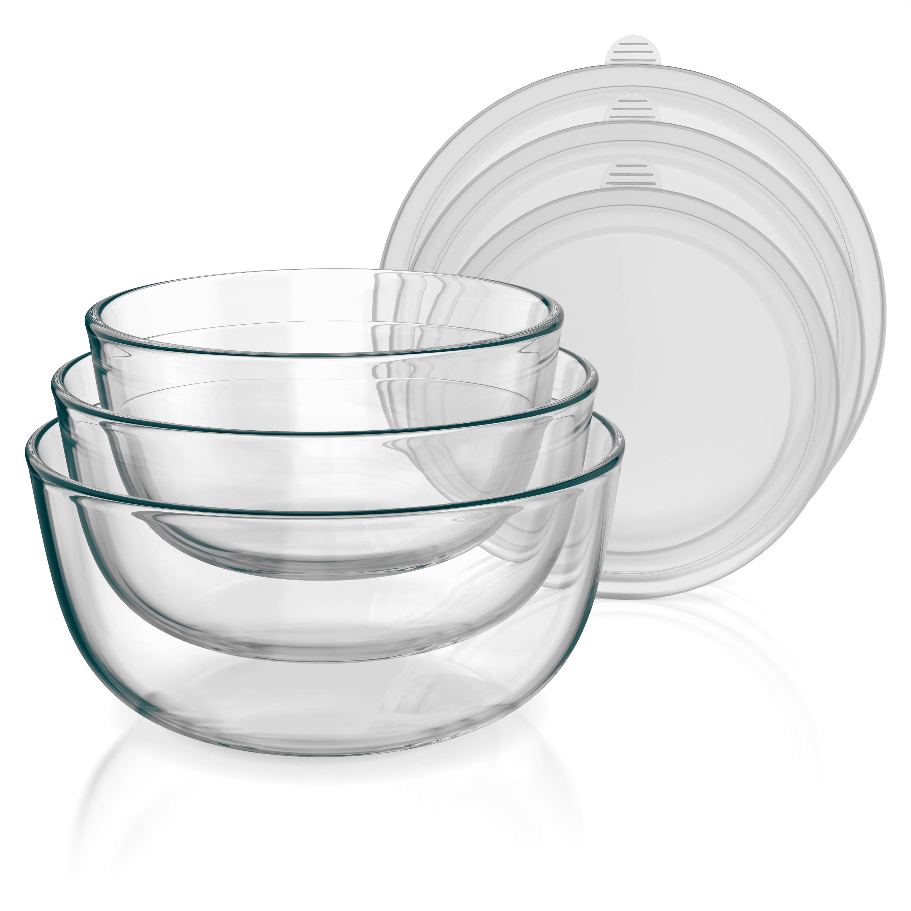 Arendo Glassch&uuml;ssel-Set mit Deckeln, 3-teilig, 0,7/1,1/1,5 l, Borosilikatglas, stapelbare Salat- und R&uuml;hrsch&uuml;sseln - Bild 1