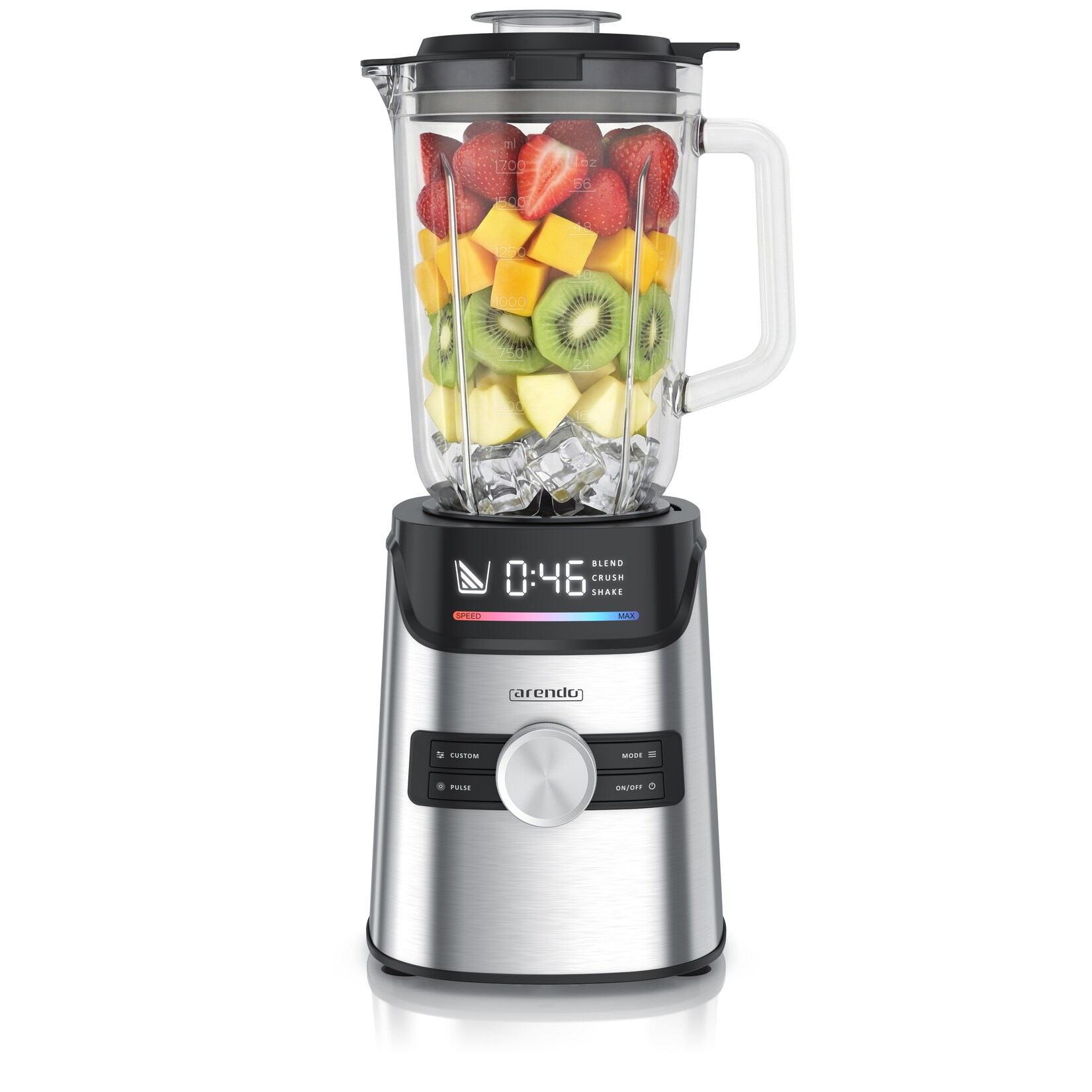 Arendo Standmixer, 1400 W, 1,7-l-Glasbehälter, 6 Geschwindigkeiten, 3 Programme, Pulsfunktion, Display und Sicherheitssperre