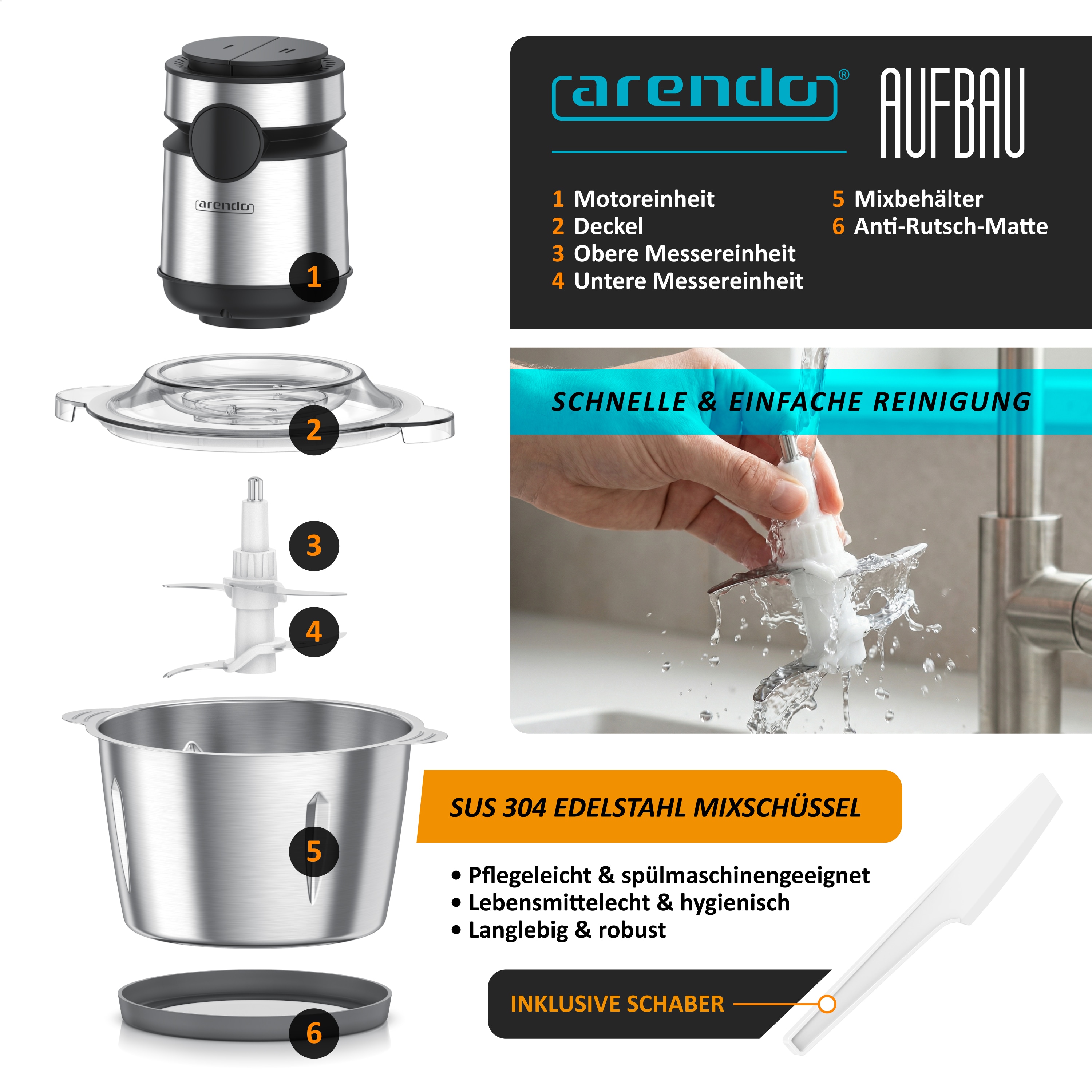 Arendo Zerkleinerer Elektrischer Multizerkleinerer für Fleisch Nüsse Obst Gemüse u.v.m., 500 W, Universalzerkleinerer 2L Edelstahlbehälter, Display online kaufen bei Netto