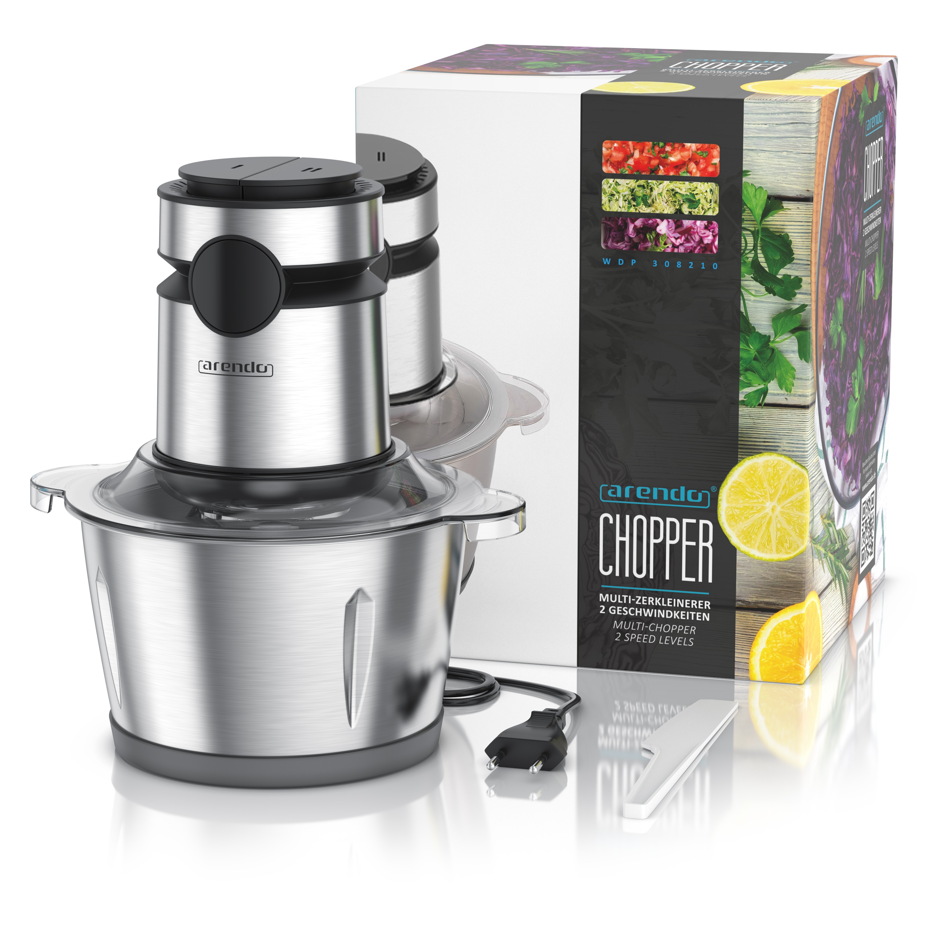Arendo Zerkleinerer Elektrischer Multizerkleinerer für Fleisch Nüsse Obst Gemüse u.v.m., 500 W, Universalzerkleinerer 2L Edelstahlbehälter, Display online kaufen bei Netto