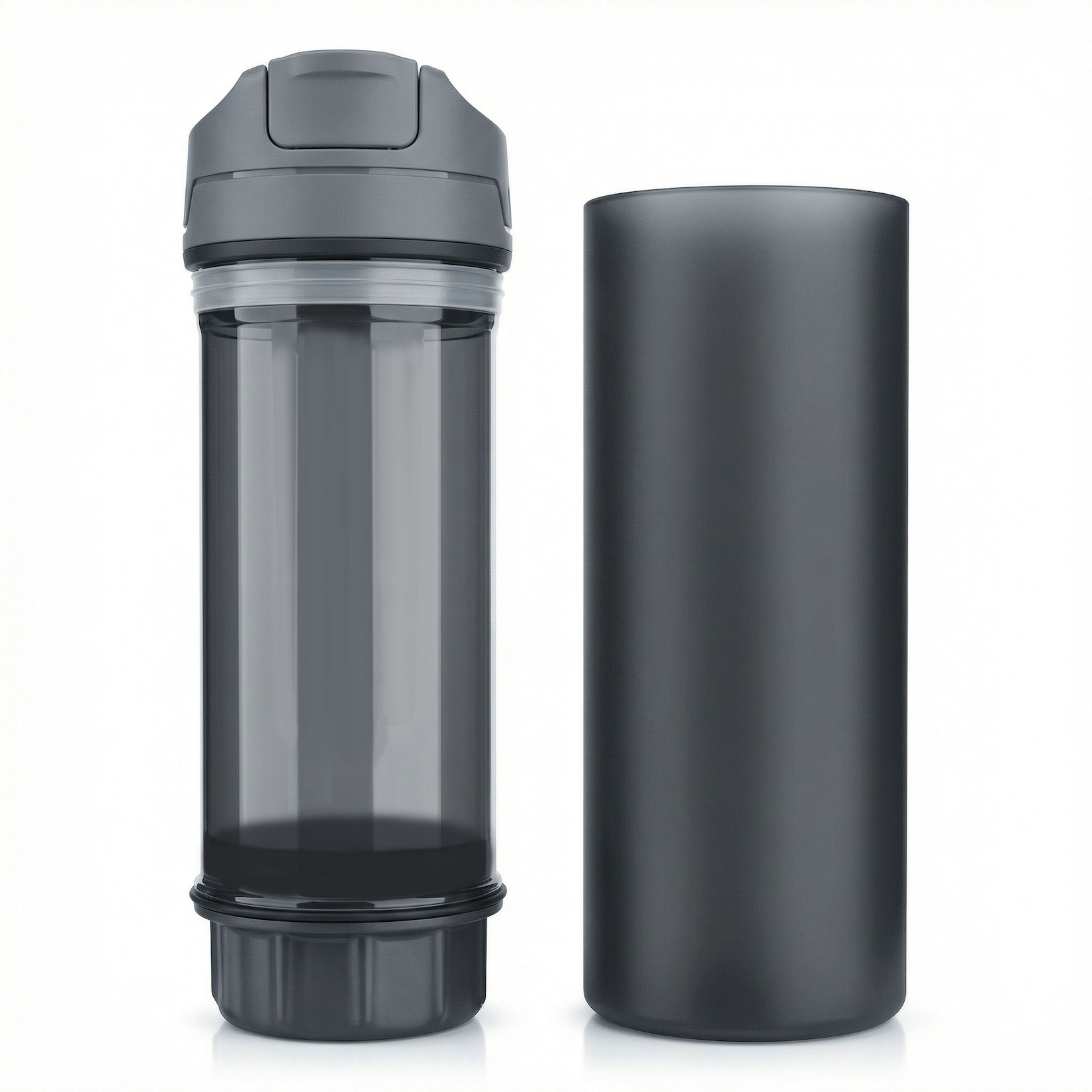 Arendo Outdoor-Wasserfilterflasche 750 ml mit Aktivkohlefilter, Easy-Press-System und Karabiner, für Camping, Wandern und Reisen