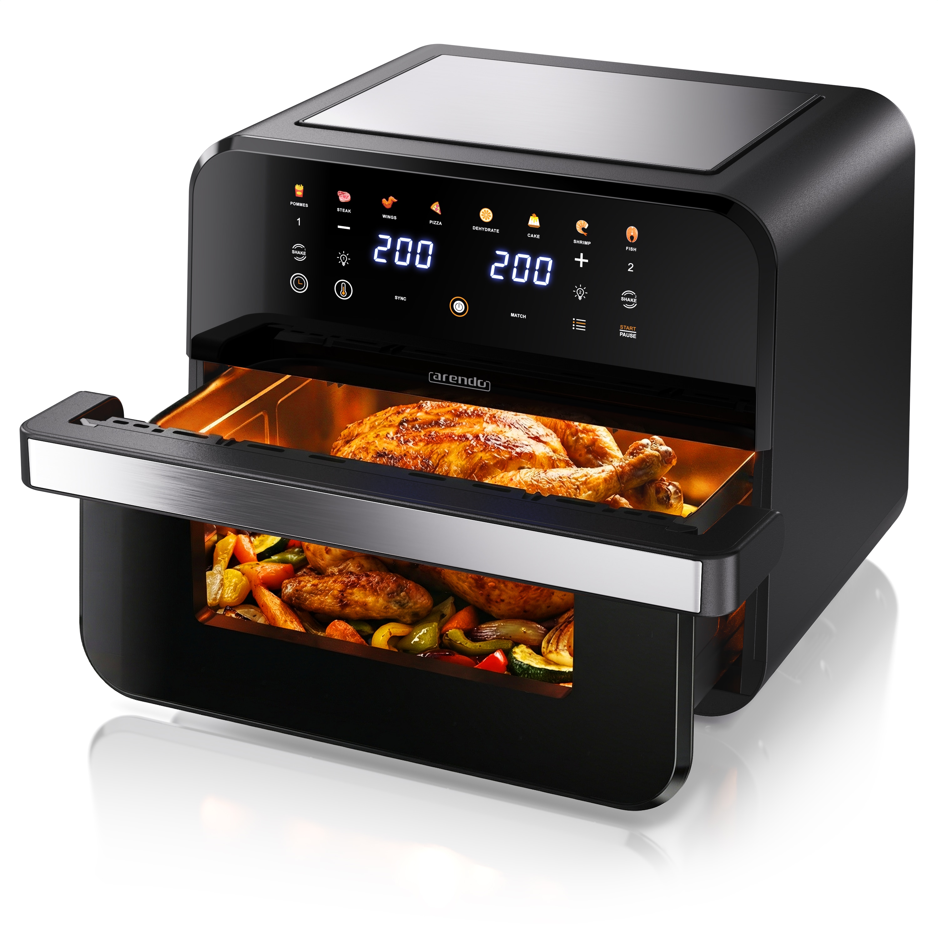 Arendo Hei&szlig;luftfritteuse mit 2 Kammern Nebeneinander, XXL Doppelkammer Airfryer 12L, Dual Zone, 2600 W, mit Zubeh&ouml;r, Umluft Backofen, 80-200&deg;C - Bild 1