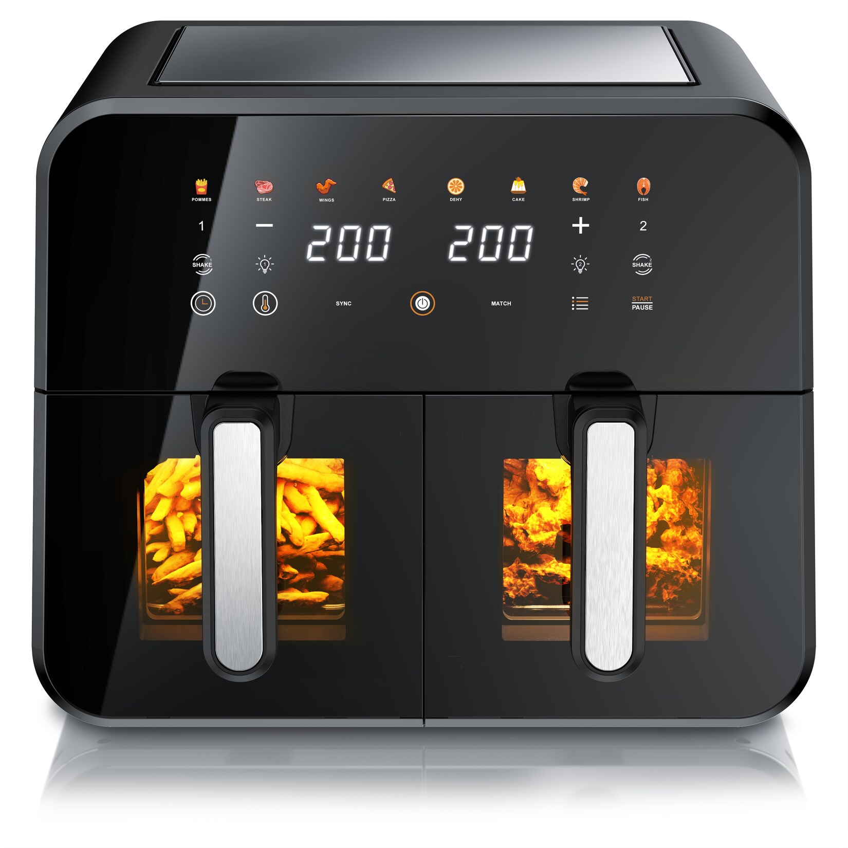 Arendo Heißluftfritteuse mit 2 Kammern Nebeneinander, XXL Doppelkammer Airfryer 11L, Dual Zone, 2600 W, mit Zubehör, Umluft Backofen, …