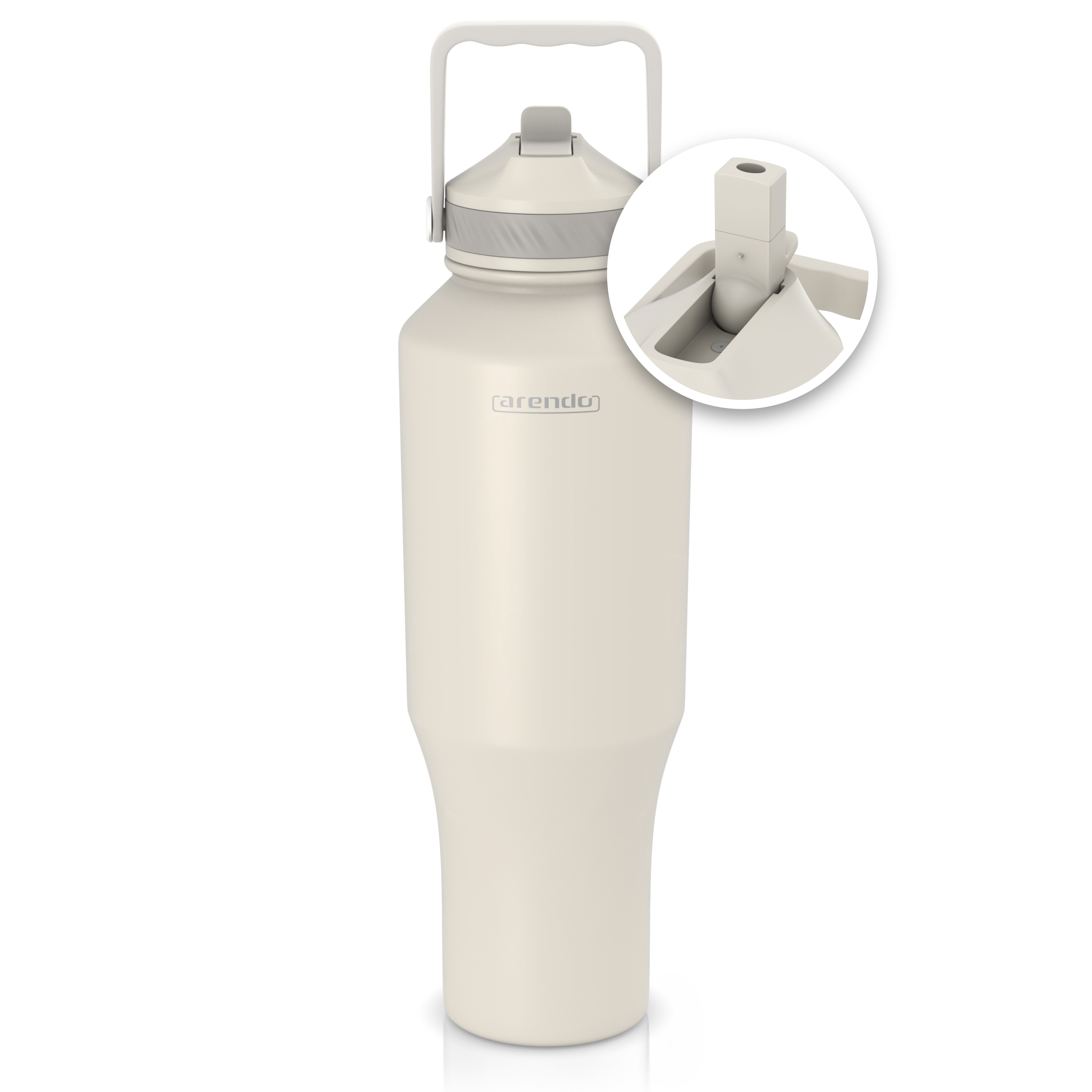 Arendo Thermobecher 1000 ml aus Edelstahl, doppelwandig vakuumisoliert, mit Strohhalm, Klappverschluss und Tragegriff, auslaufsicher - Bild 1