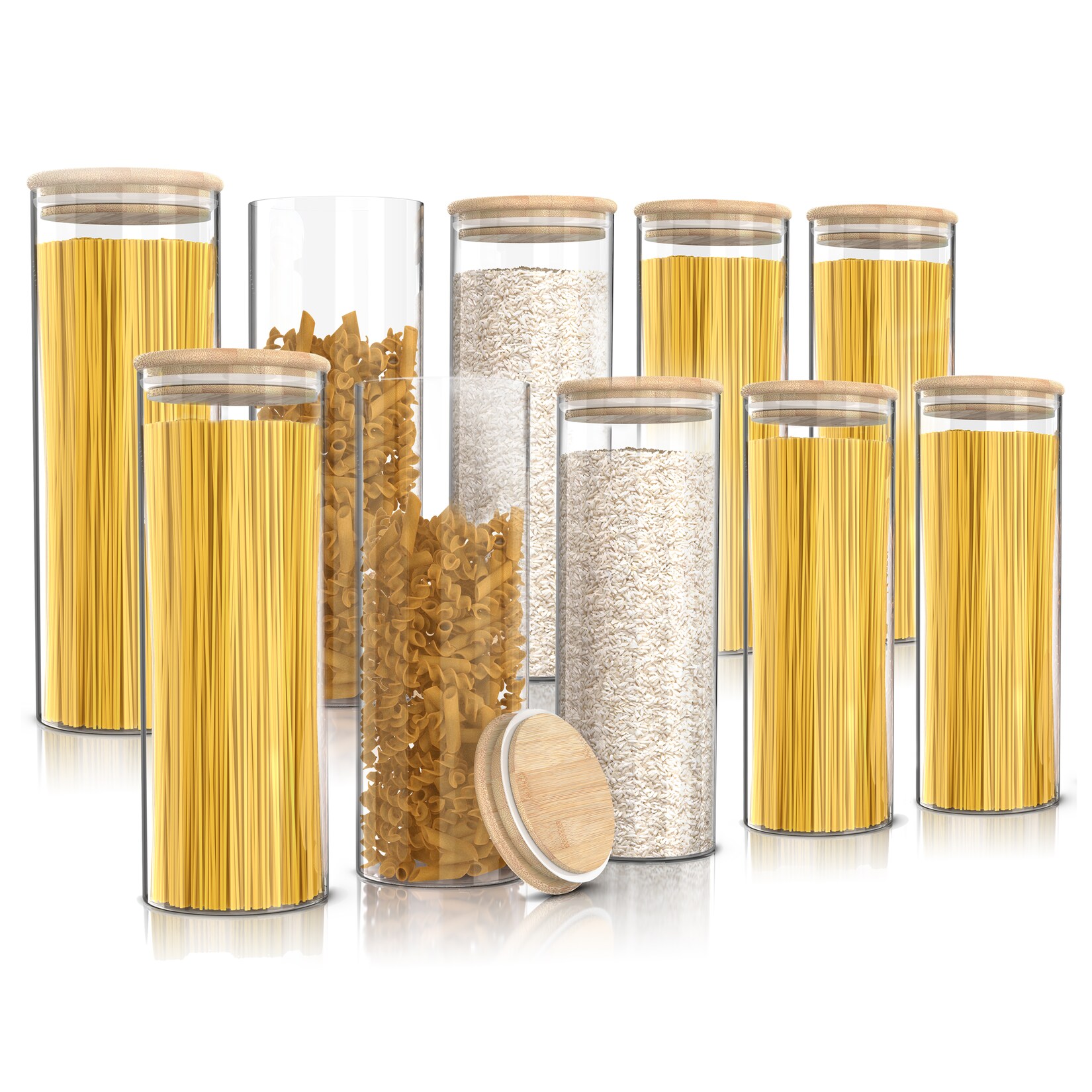 Arendo Vorratsgläser 10er-Set, je 2,2 l, rund, Borosilikatglas mit Bambusdeckel und Silikondichtung, luftdicht