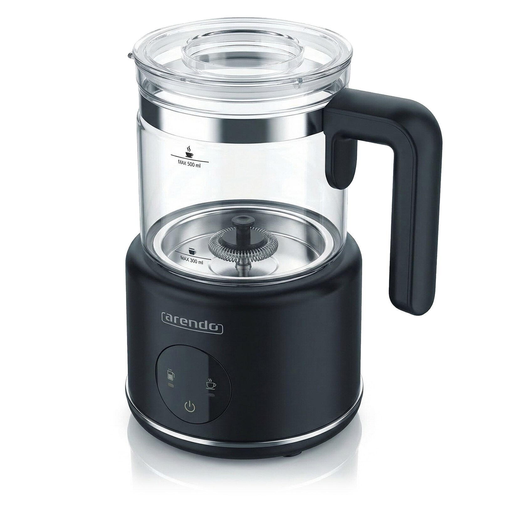 Arendo Milchaufschäumer mit 500 ml Glas Behälter, elektrisch, für heißen & kalten Milchschaum, 600 W, 2 Einsätze