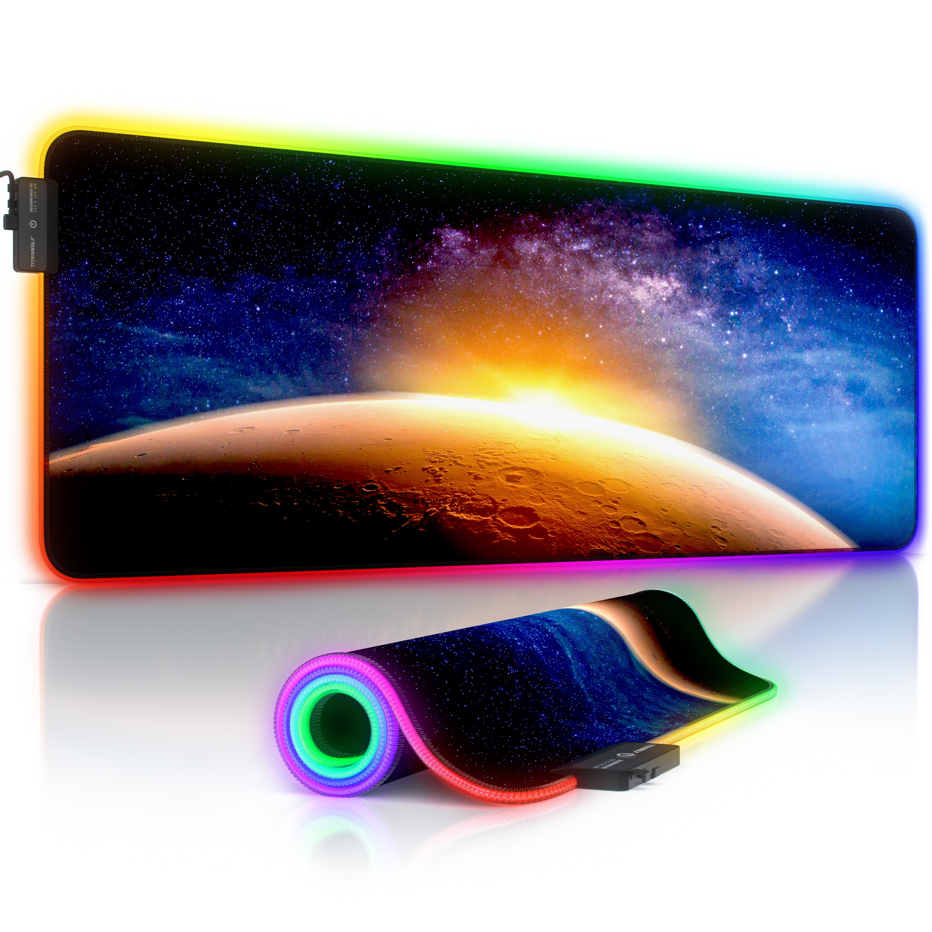 Titanwolf Gaming Mauspad, RGB Mousepad 800 x 300 x 3 mm, Multi Color LED XL Tischunterlage, Stars & Mars - Bild 1