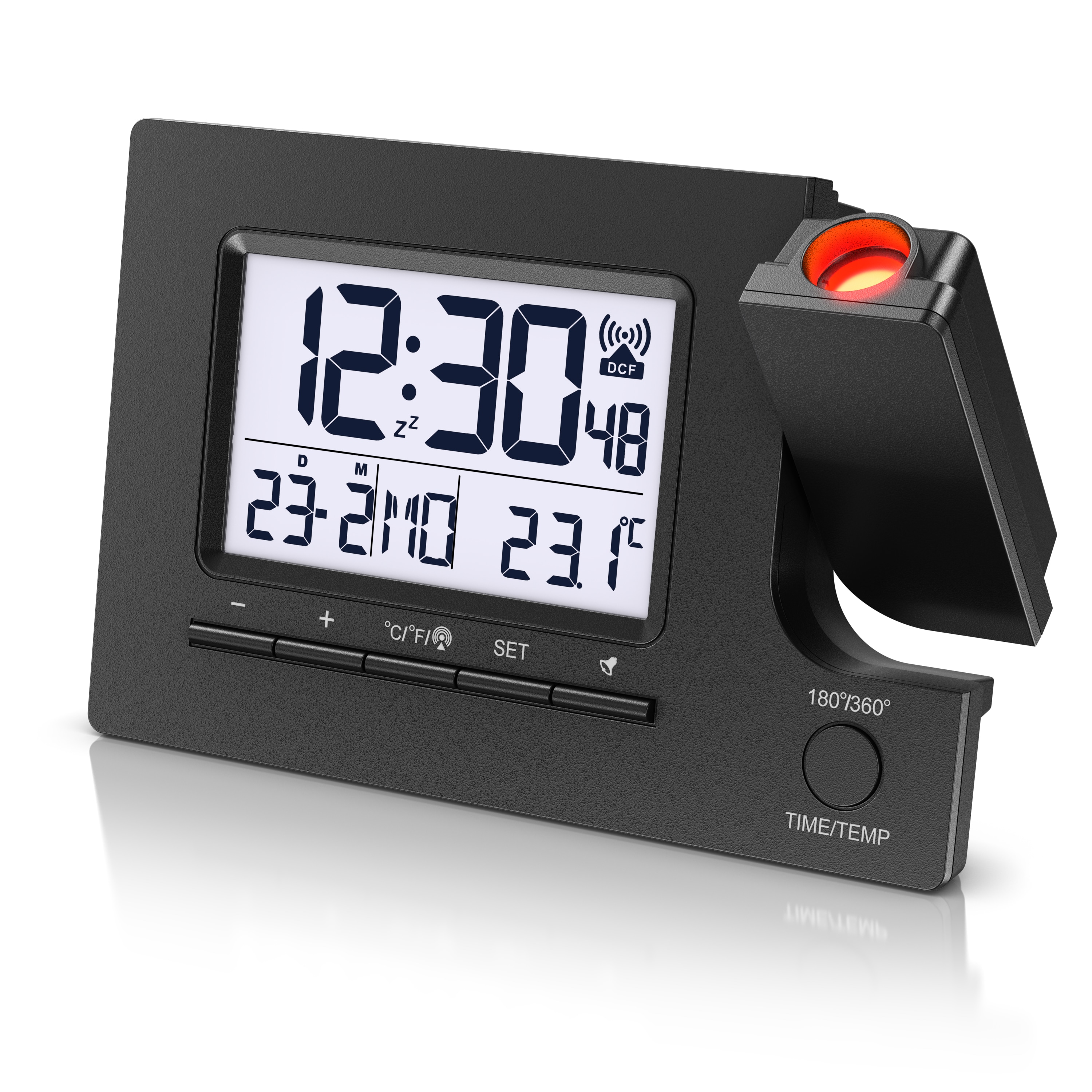 BEARWARE Projektionswecker, Digitaler Tischwecker mit Projektion, USB-Ladeport & Temperaturanzeige, schwarz - Bild 1