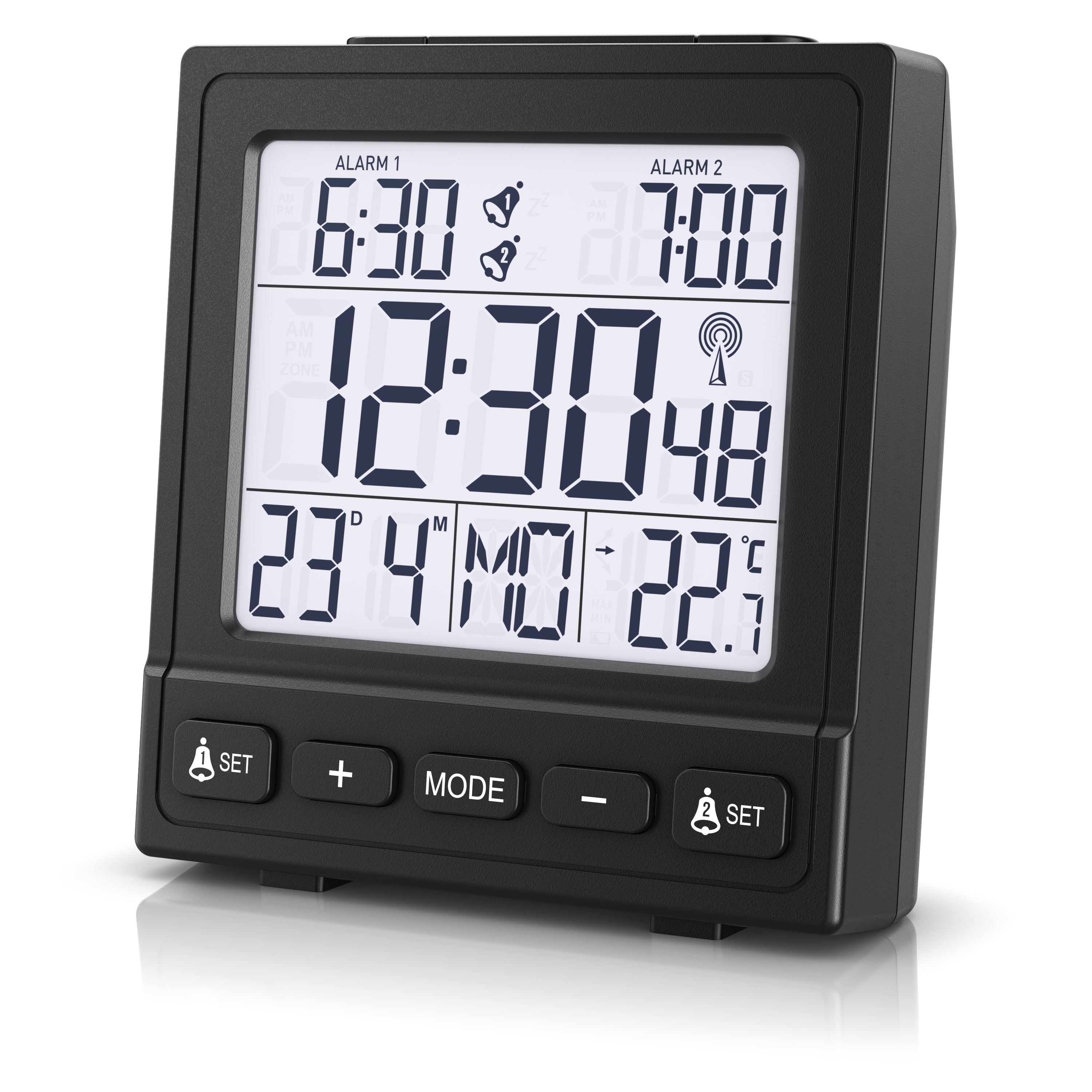 BEARWARE, Reisewecker Digital, LCD-Display, Batteriebetrieb & DCF Uhr, schwarz - Bild 1