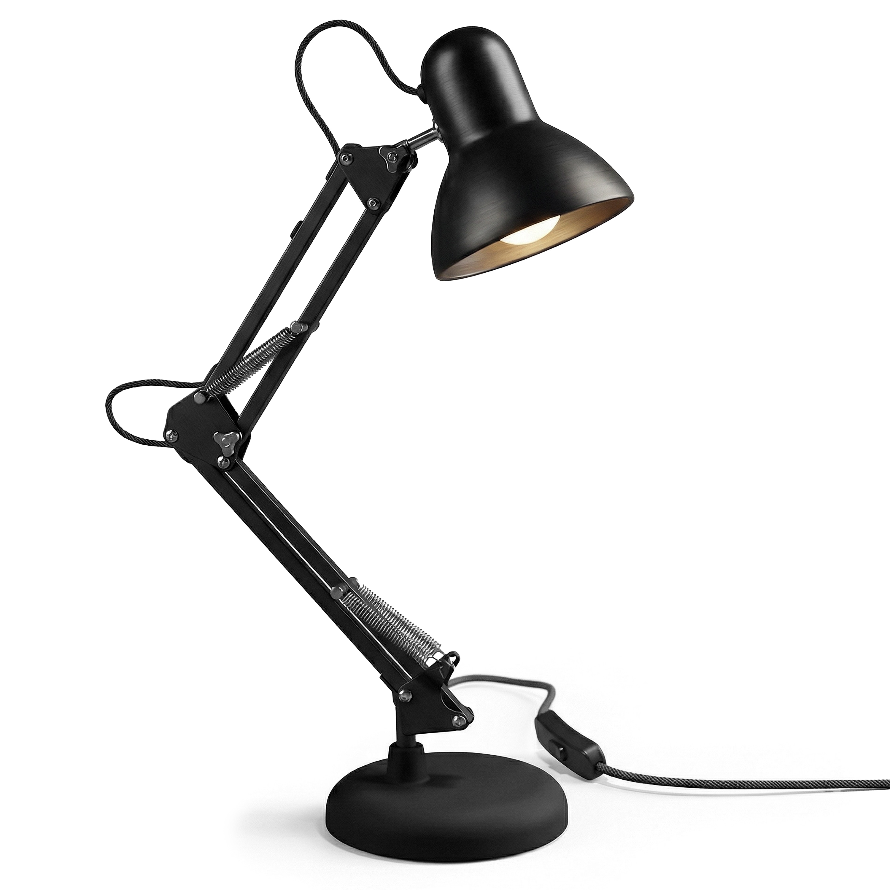 BEARWARE Schreibtischlampe, Retro Stil, B&uuml;r&ouml;lampe, Leselampe, Vintage Tischleuchte, Kabelschalter, schwarz - Bild 1