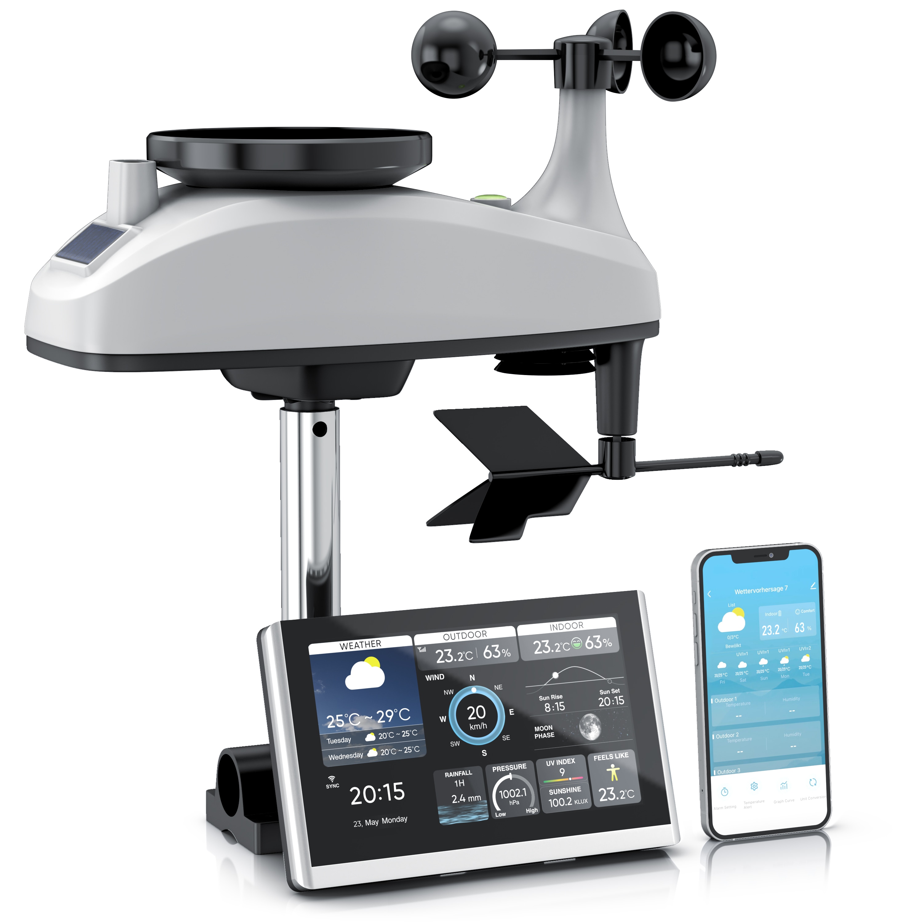 Brandson Wetterstation, WIFI / Wlan, mit 7in1 Funk Au&szlig;ensensor, Barometer, Tuya Smart App, nan - Bild 1