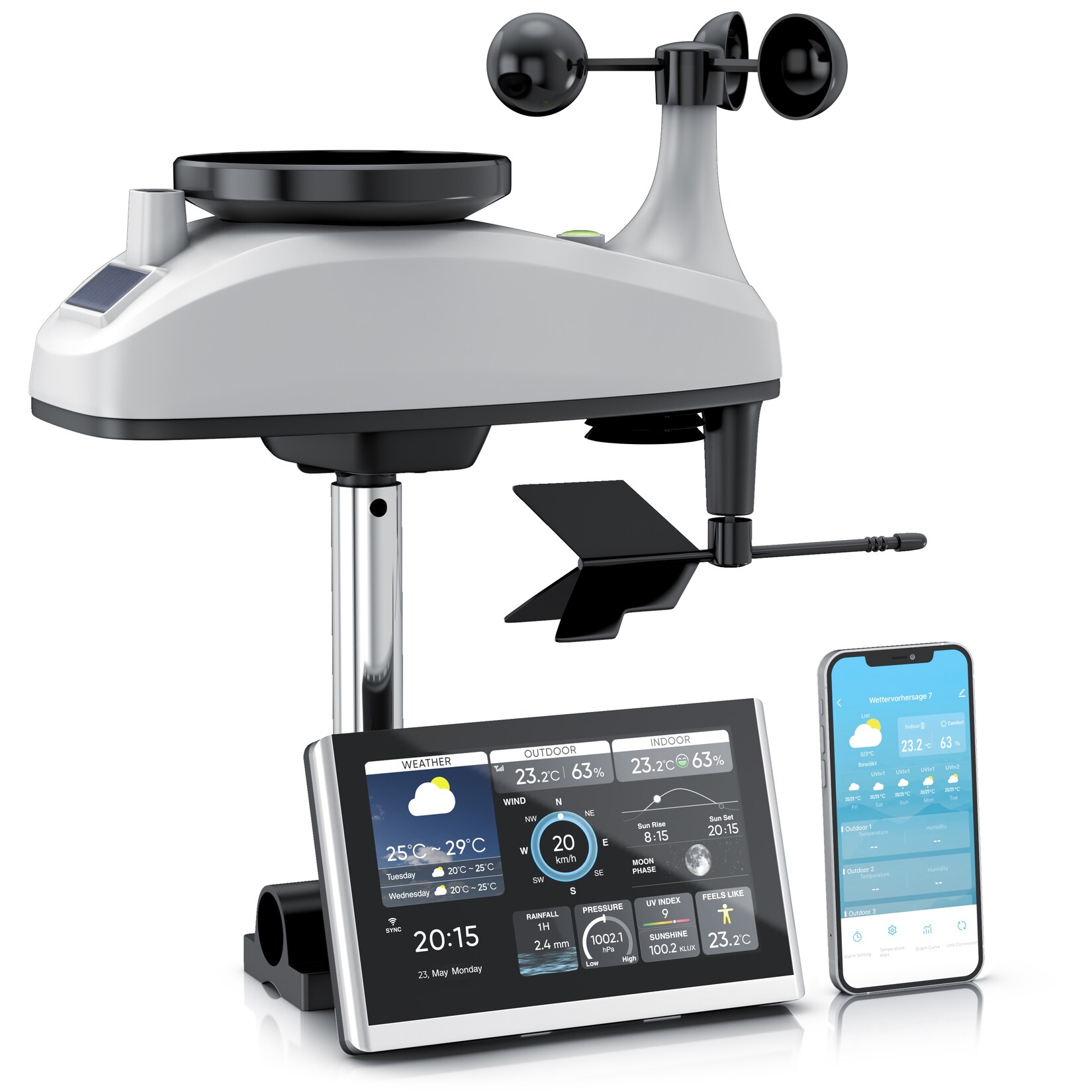 Brandson Wetterstation, WIFI / Wlan, mit 7in1 Funk Außensensor, Barometer, Tuya Smart App, nan