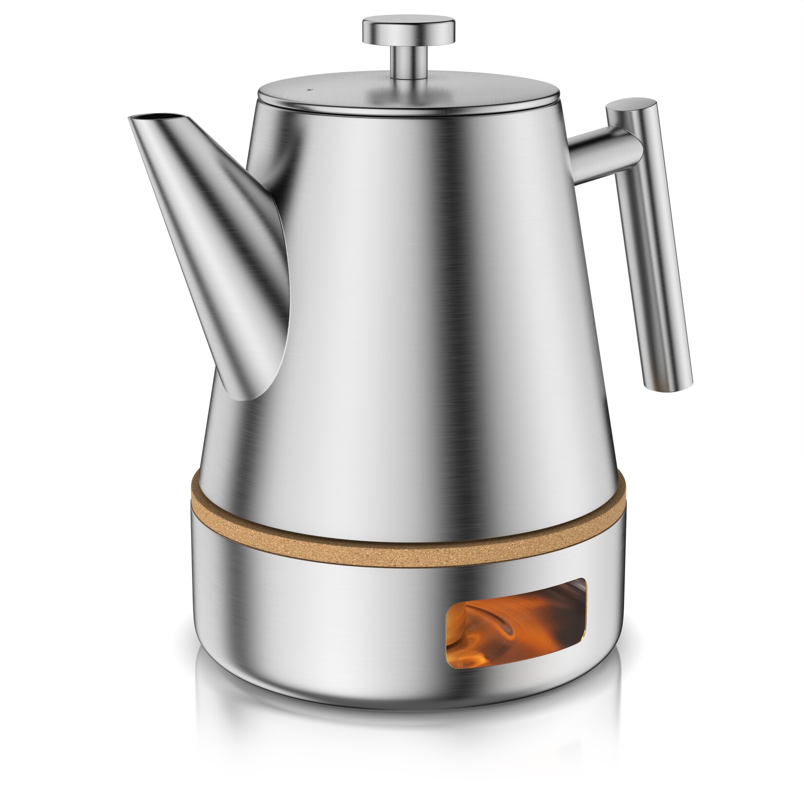Arendo Teekanne, Edelstahl Isolierkanne mit Stövchen & Siebeinsatz, 1000ml, Metallgriff