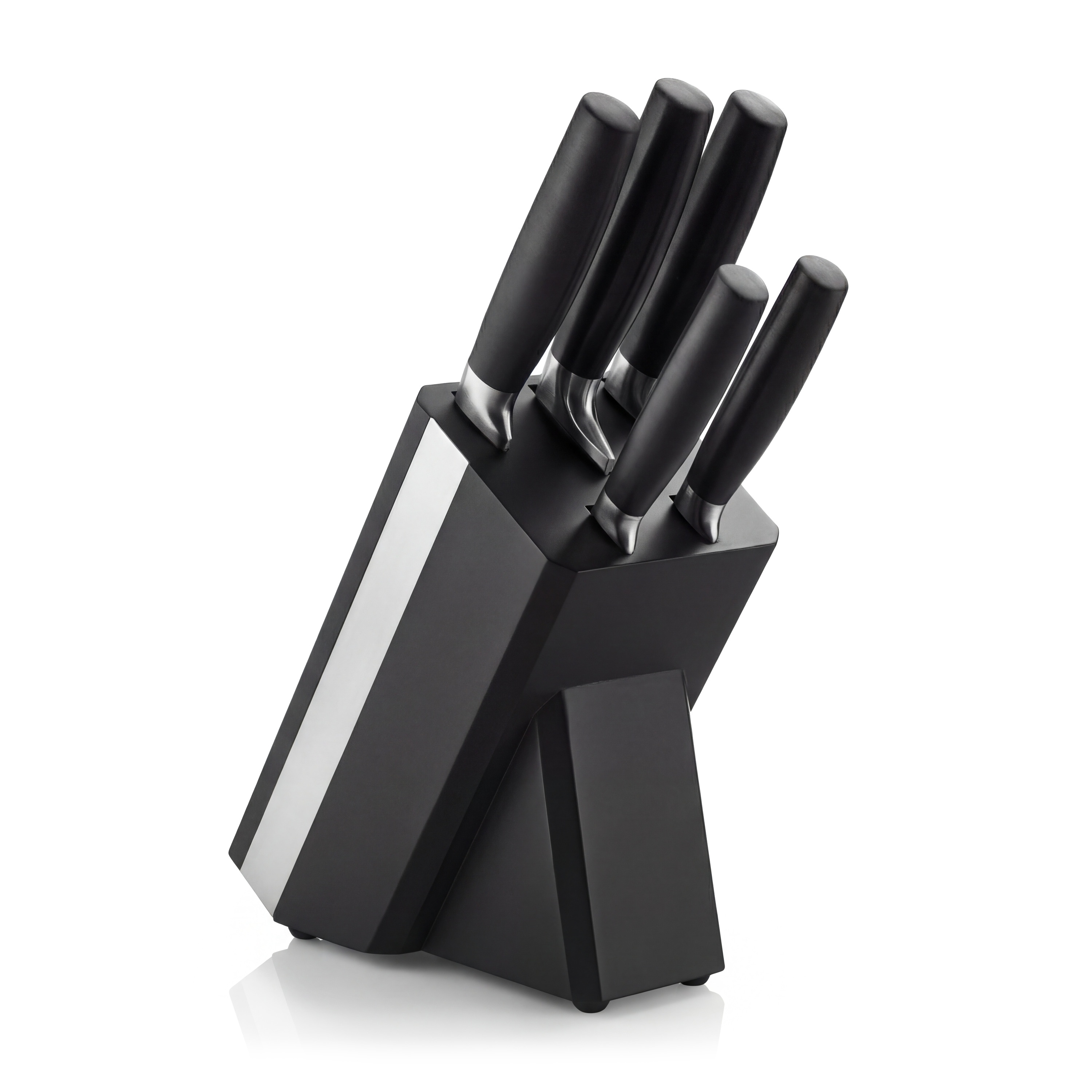 Arendo Messerblock, 5-teilig mit Holzblock & Messern aus Edelstahl, ergonomische Griffe, schwarz - Bild 1