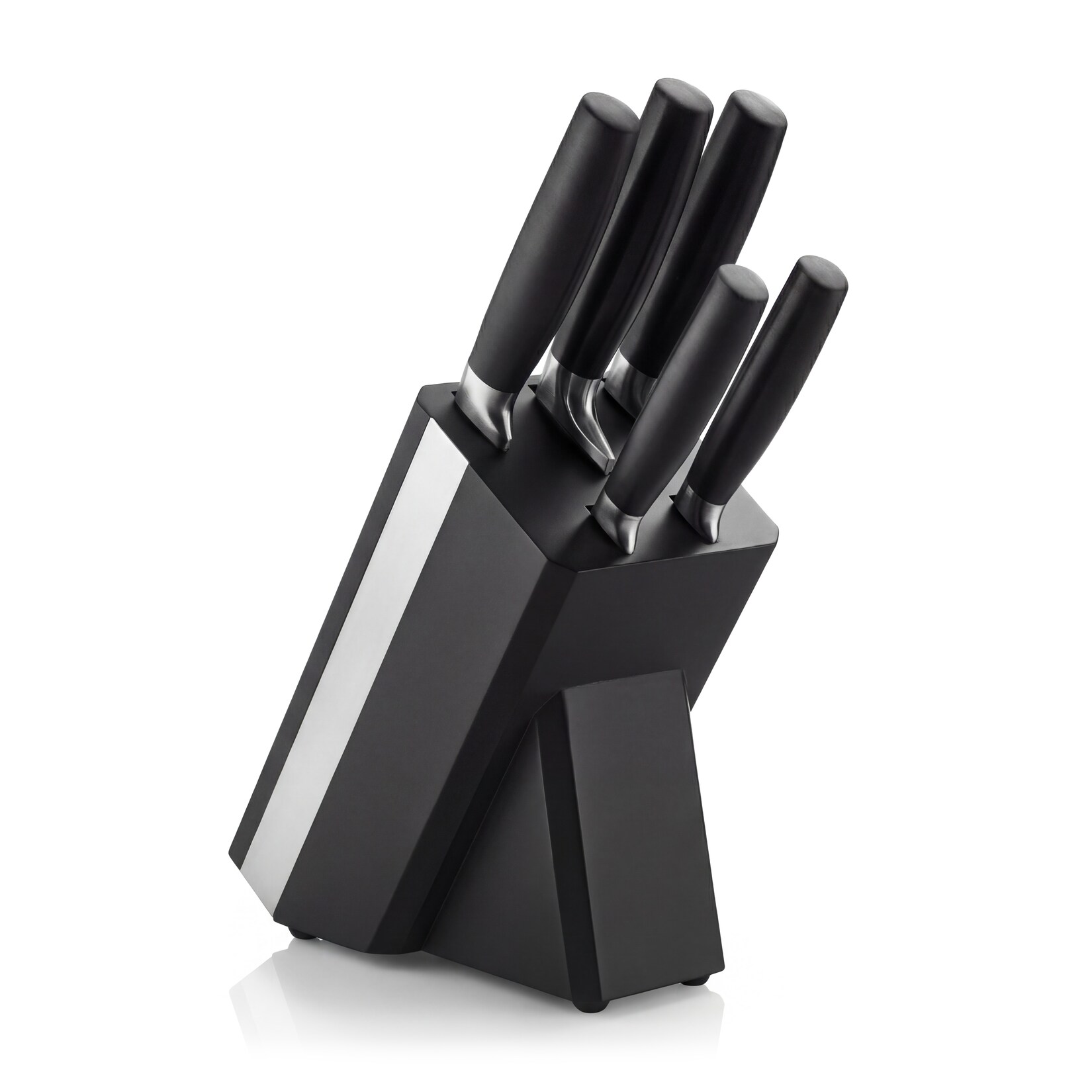 Arendo Messerblock, 5-teilig mit Holzblock & Messern aus Edelstahl, ergonomische Griffe, schwarz
