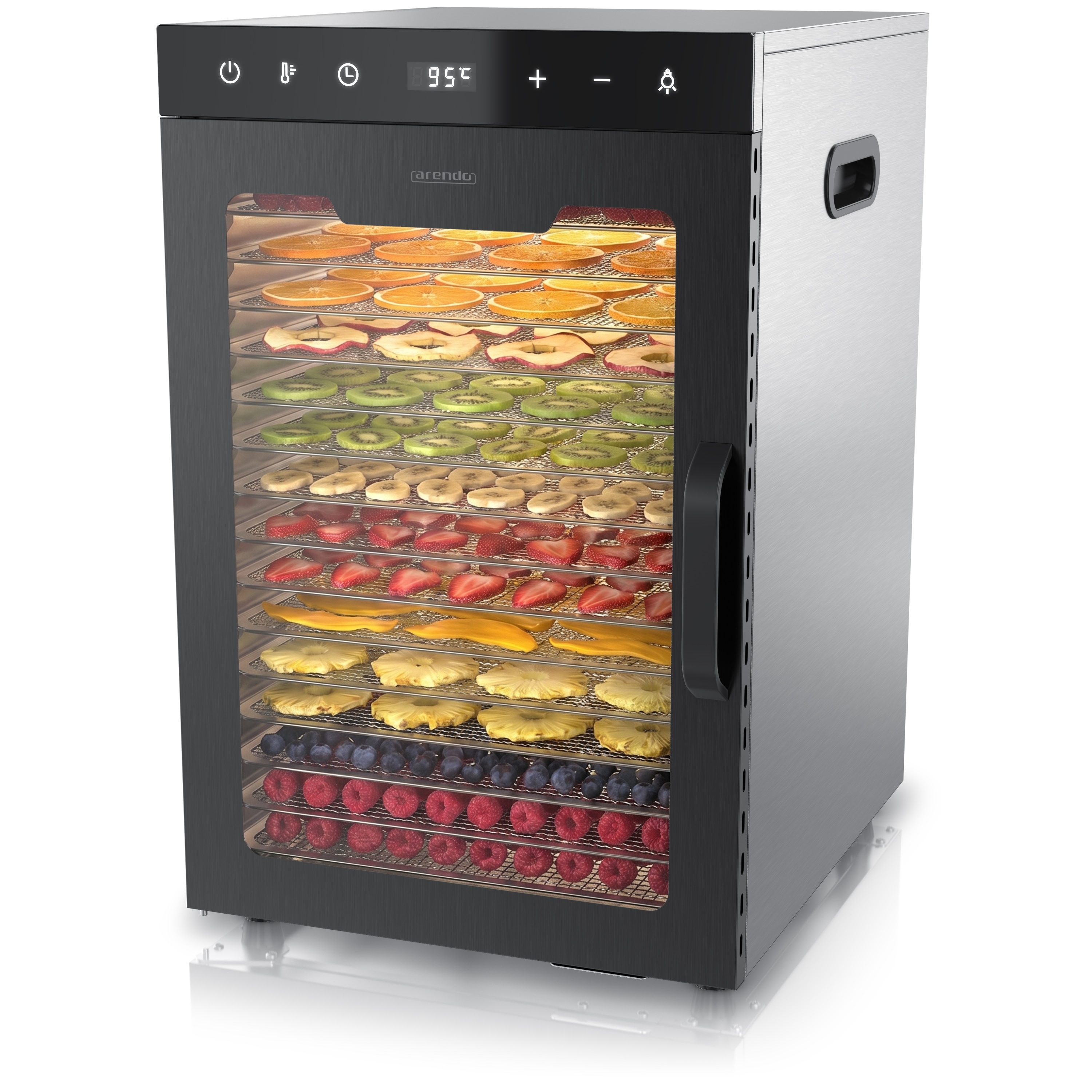 Arendo D&ouml;rrautomat, Edelstahl, 16 F&auml;cher, Temperaturregler 30&deg;-90&deg;C, D&ouml;rrger&auml;t, Dehydrator, schwarz/silber - Bild 1