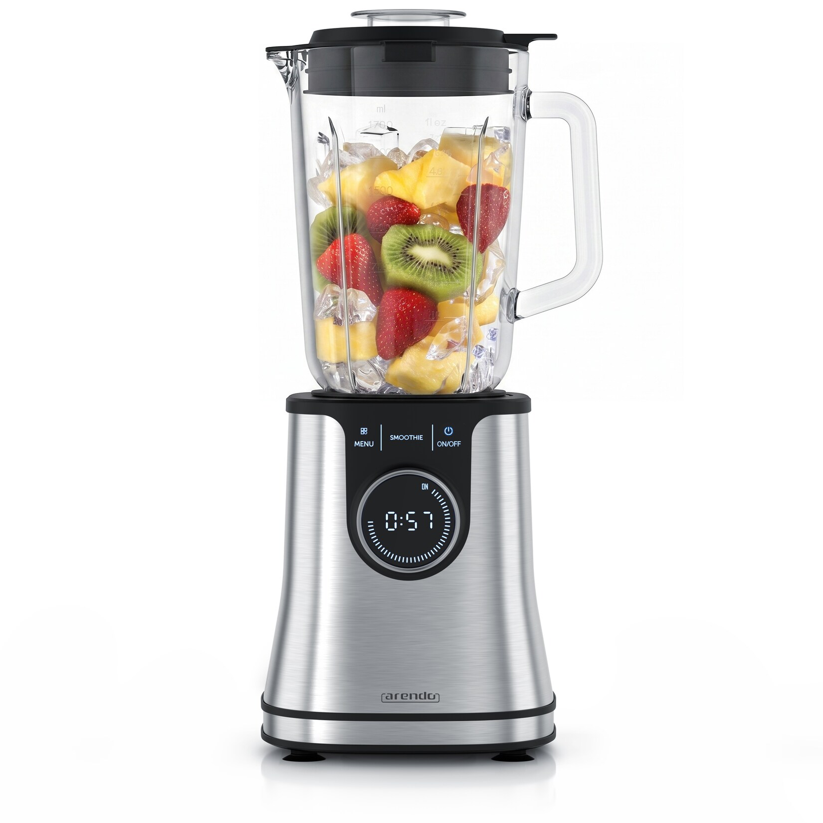 Arendo Standmixer, Edelstahl Power Mixer, 1,7l Glasbehälter, Hochleistungsmixer, Blender, edelstahlfarben