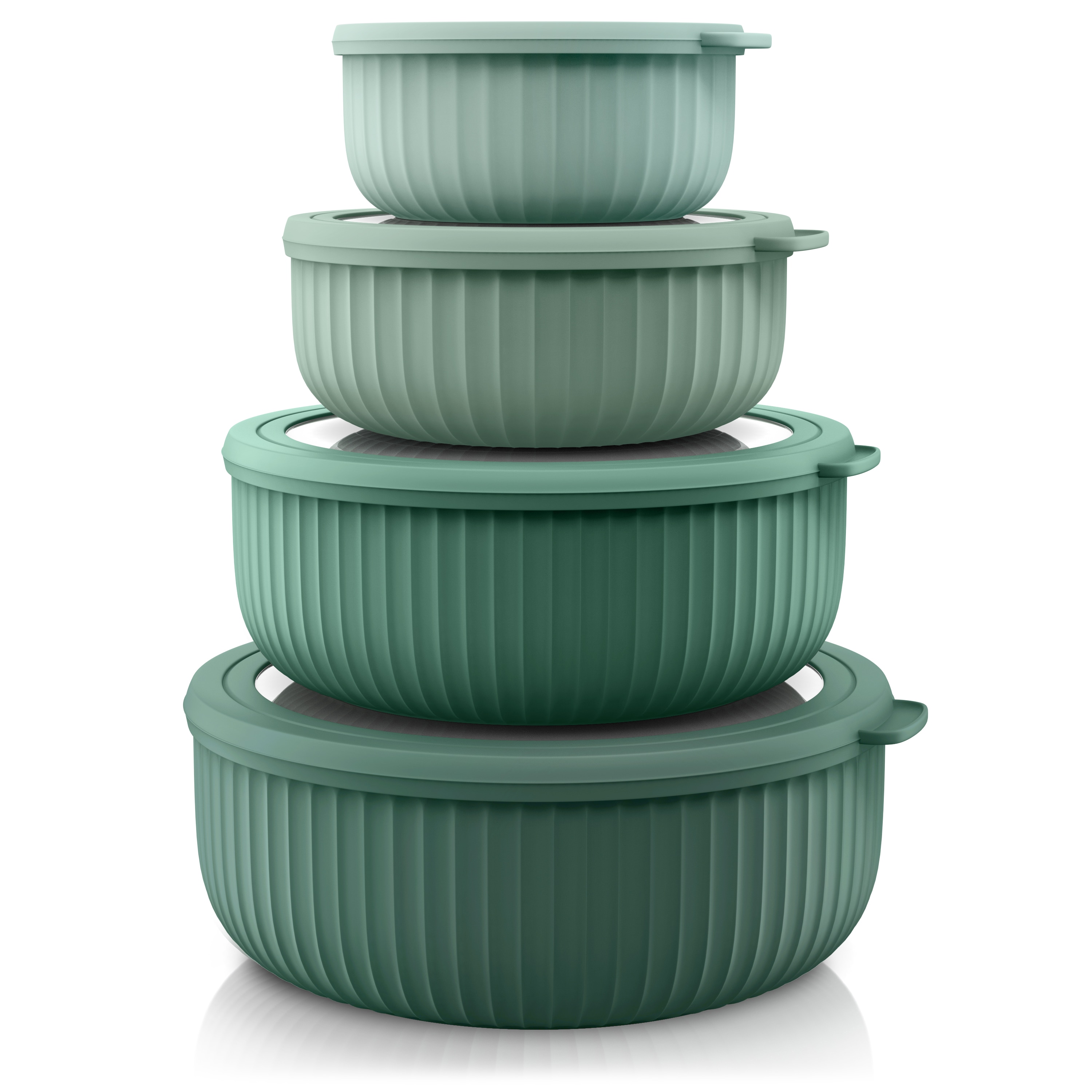 Arendo Salatsch&uuml;ssel, 4er Sch&uuml;ssel Set mit Deckel, 0,38 bis 2,4 Liter, R&uuml;hrsch&uuml;ssel, gr&uuml;n - Bild 1