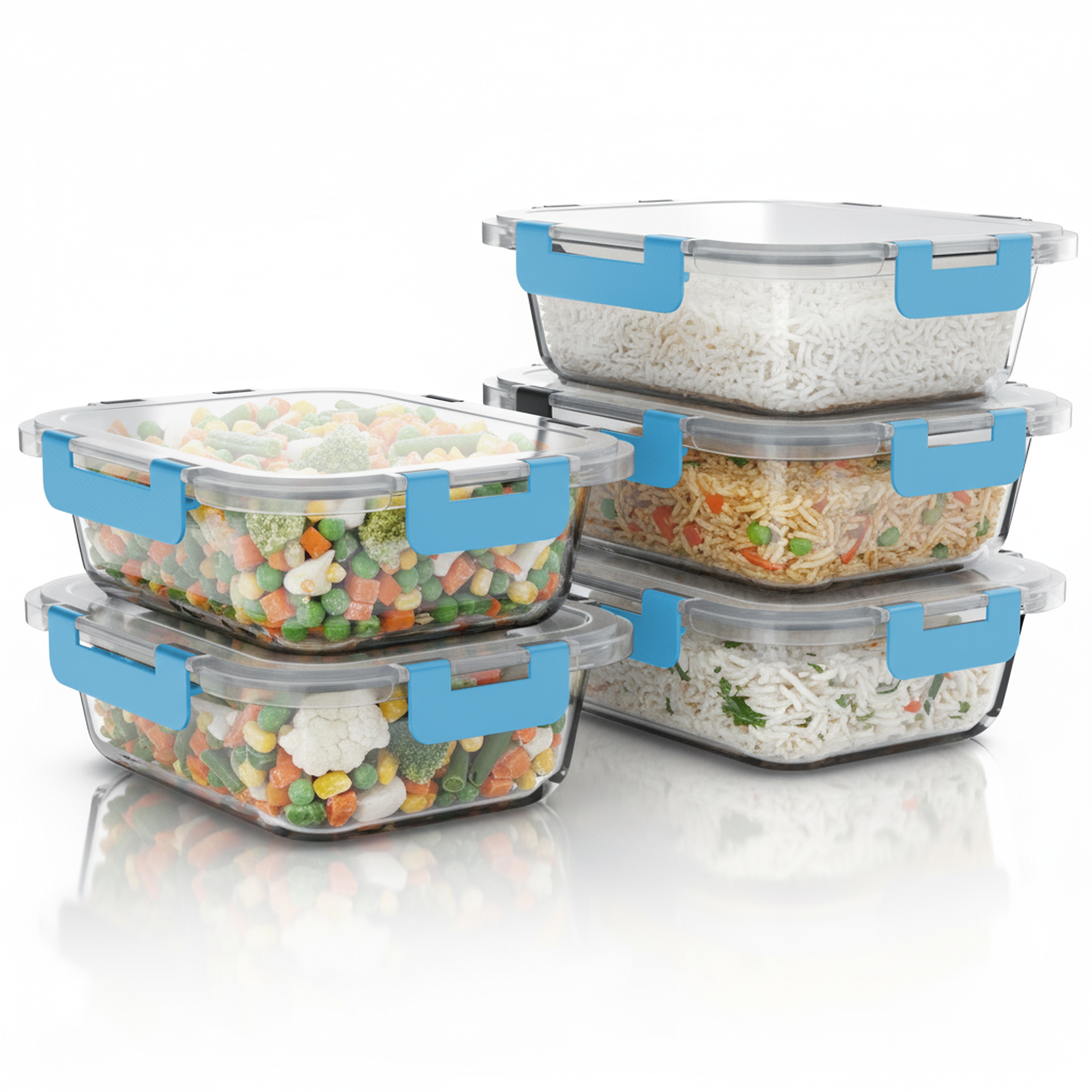 Arendo Frischhaltedose, mit Deckel 5er Set, Vorratsdosen, Glas-Lunchboxen, auslaufsicher, transparent/blau - Bild 1