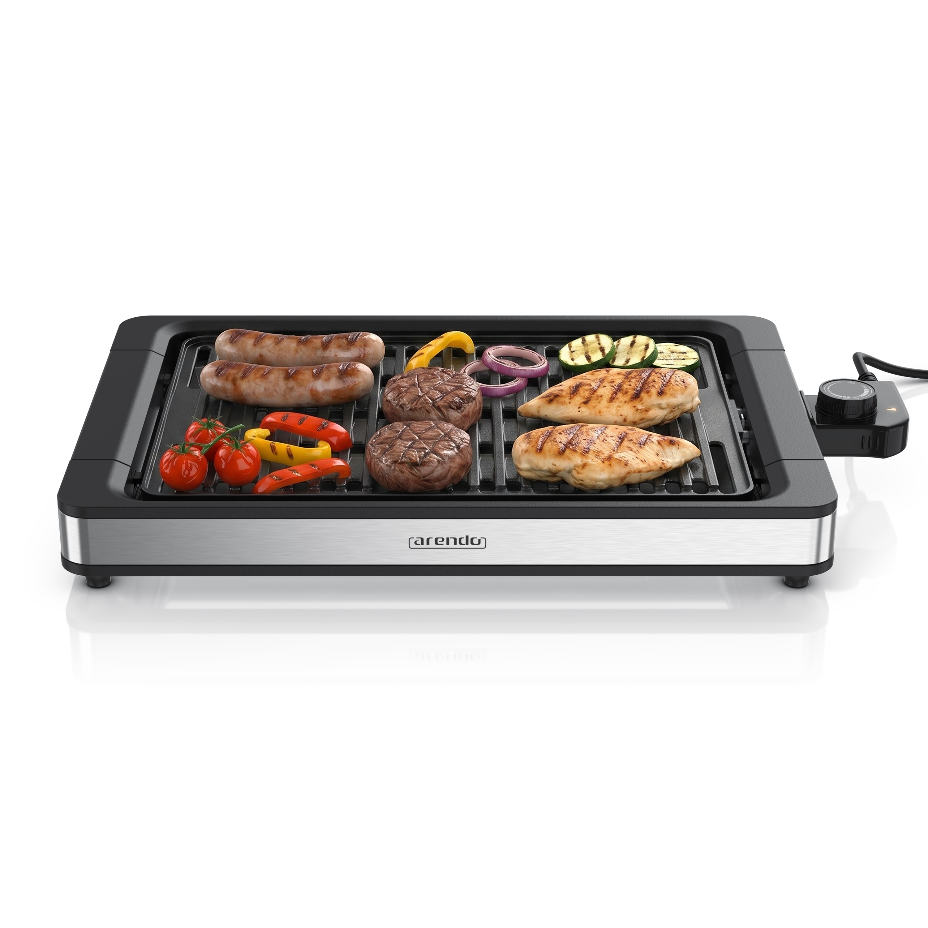 Arendo Tischgrill, Edelstahl Elektrogrill, bis 250 Grad, elektrisch, Antihaftbeschichtung, schwarz - Bild 1