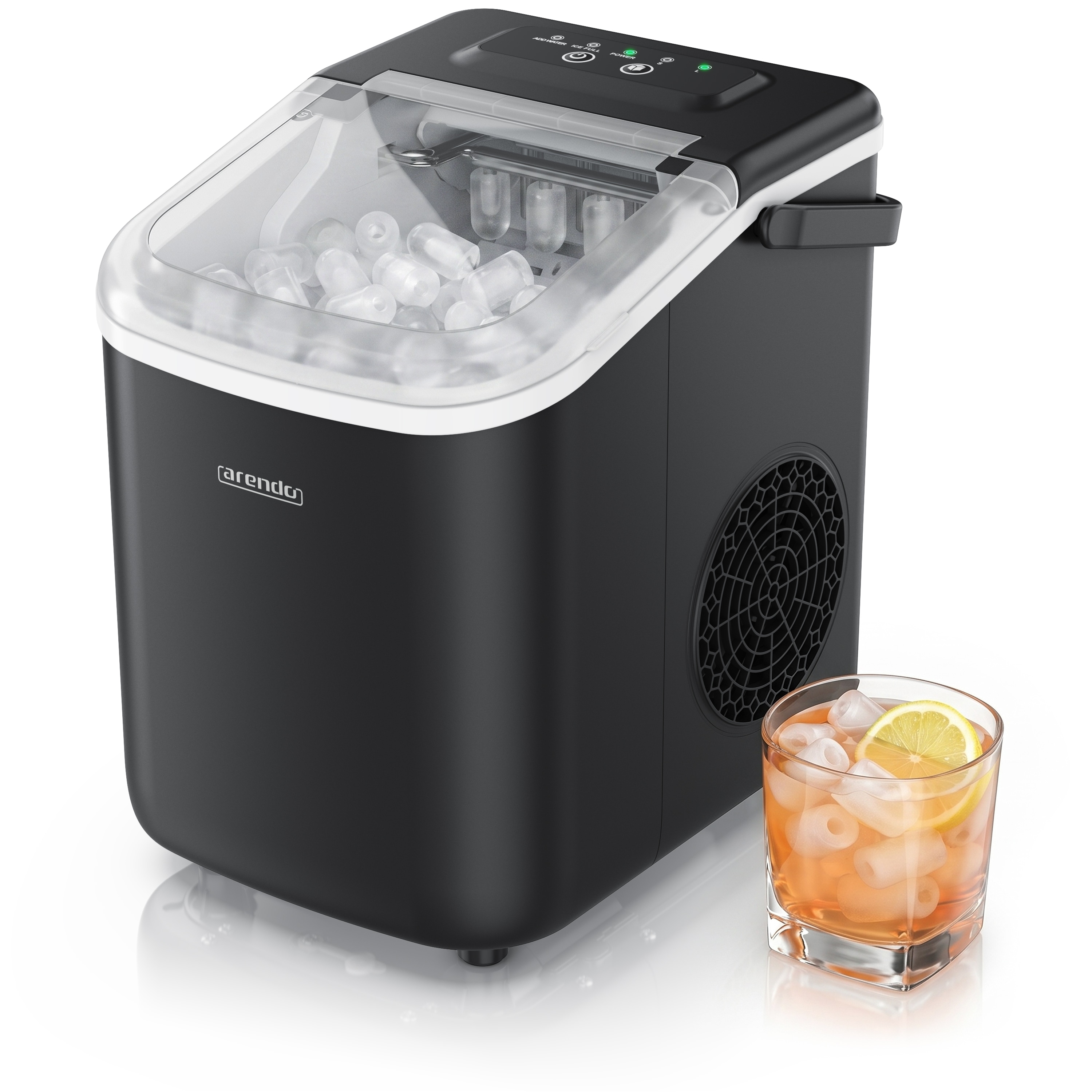 Arendo Eisw&uuml;rfelmaschine, Ice Maker Eisw&uuml;rfelbereiter, max. 12kg Eisw&uuml;rfe pro Tag, 1,1L Beh&auml;lter, schwarz/transparent - Bild 1