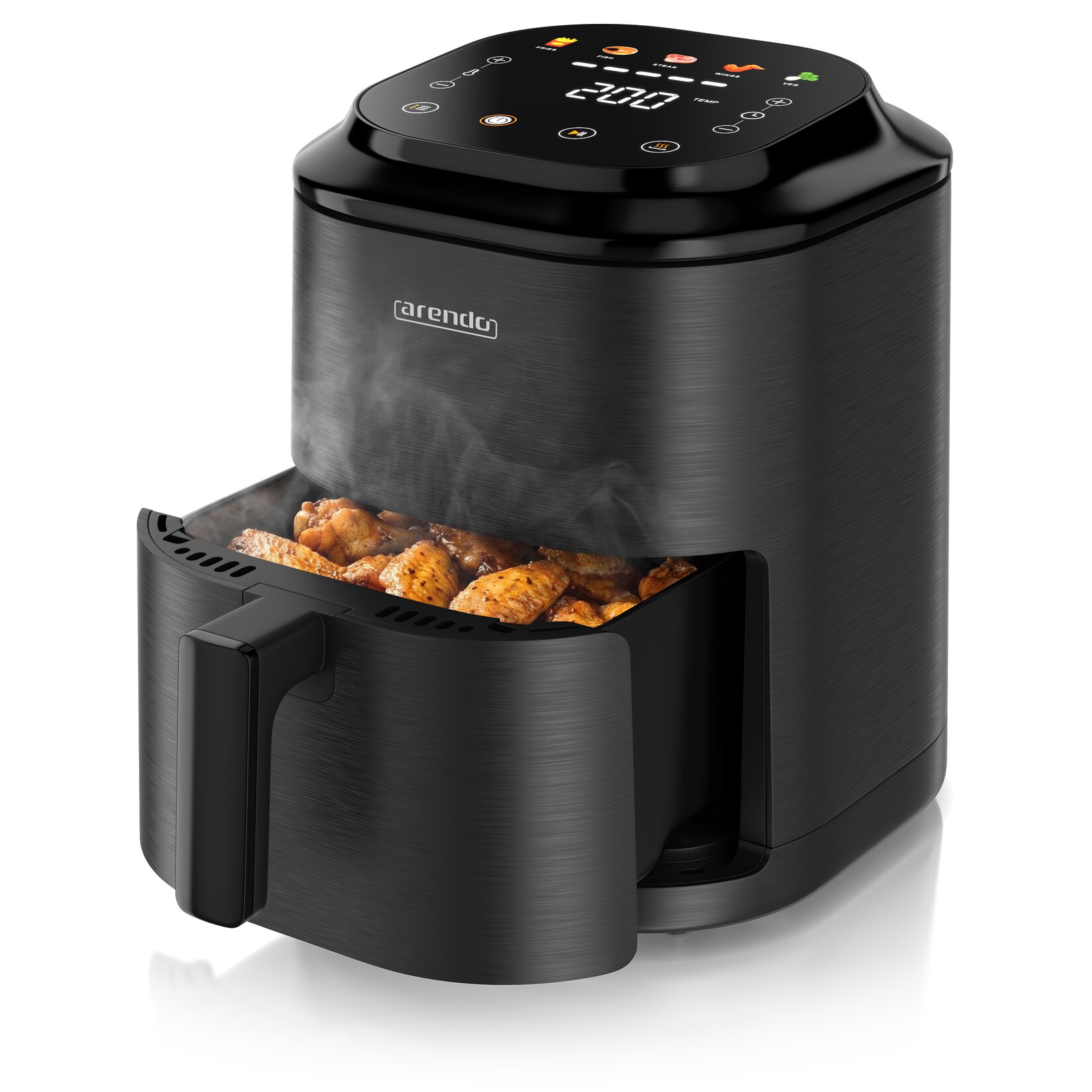 Arendo Heißluftfritteuse, kompakter Airfryer 2,5 l, Touch, 5 Programme, Timer, Warmhaltefunktion, schwarz