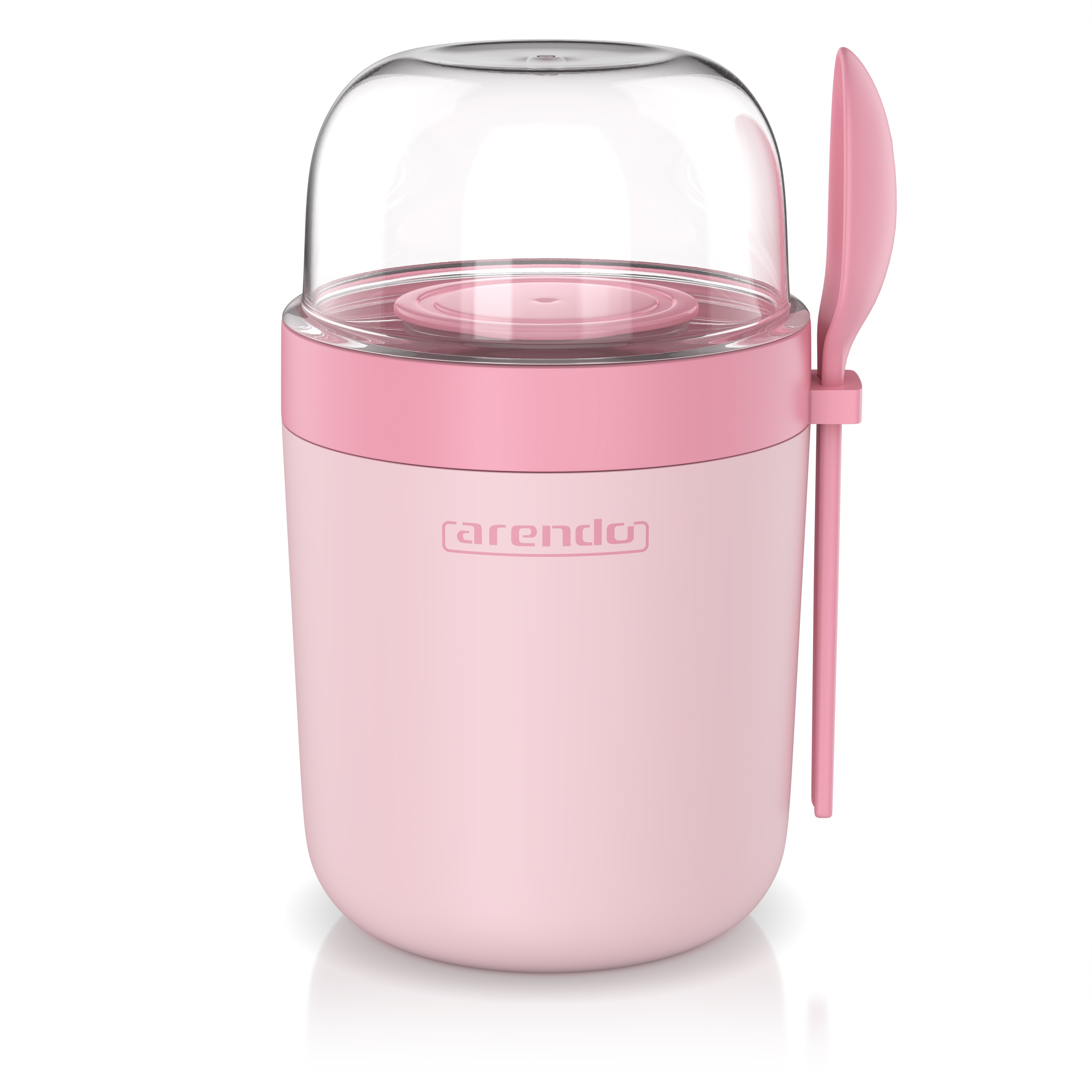 Arendo Mehrwegbecher, M&uuml;slibecher mit L&ouml;ffel, Aufbewahrungsbecher 750ml, To Go, rosa/transparent - Bild 1
