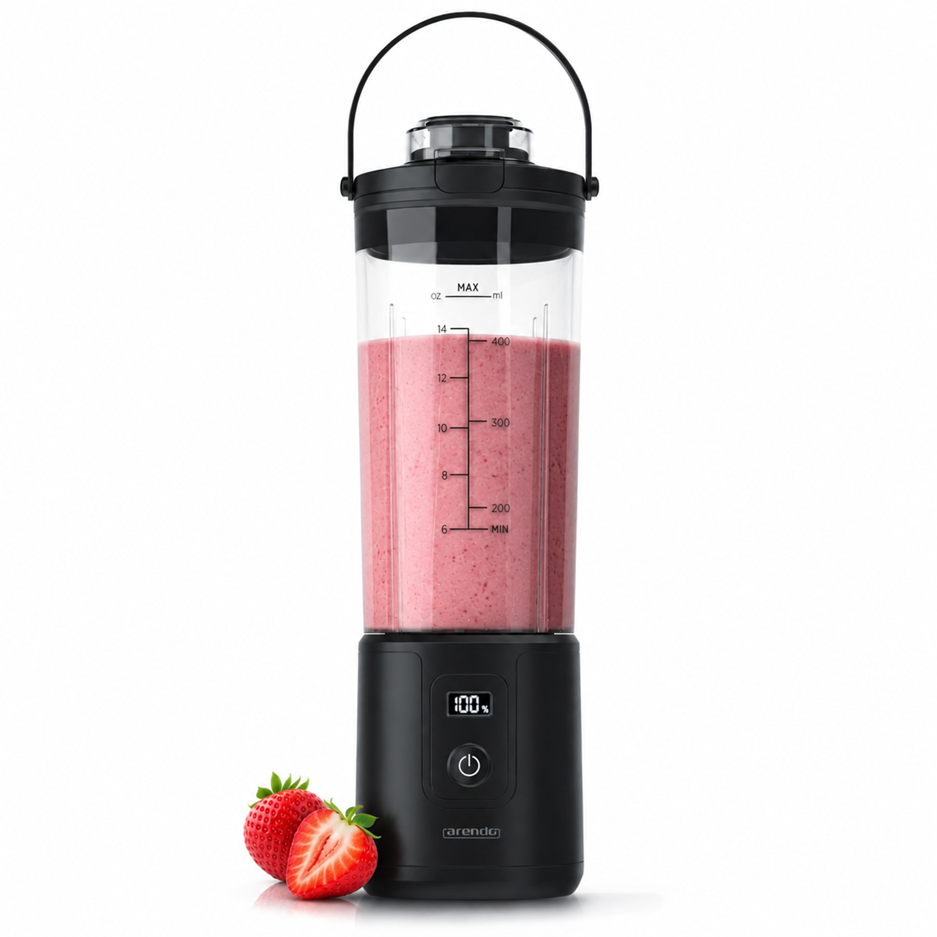 Arendo Smoothie-Maker, Kabelloser Blender 450 ml, tragbarer Mixer, Mobiler mini Standmixer, schwarz/transparent - Bild 1