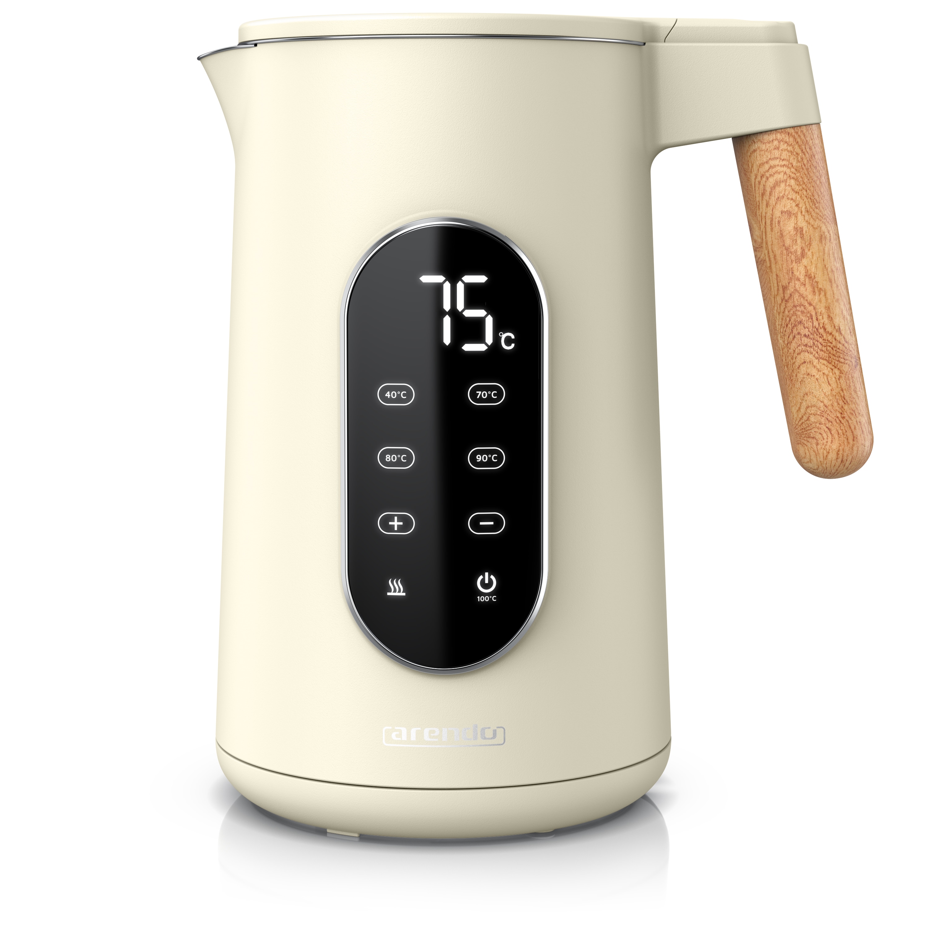 Arendo Wasserkocher, Edelstahl, Doppelwand, Temperatureinstellung 40&deg; - 100 &deg;C mit Anzeige, beige - Bild 1