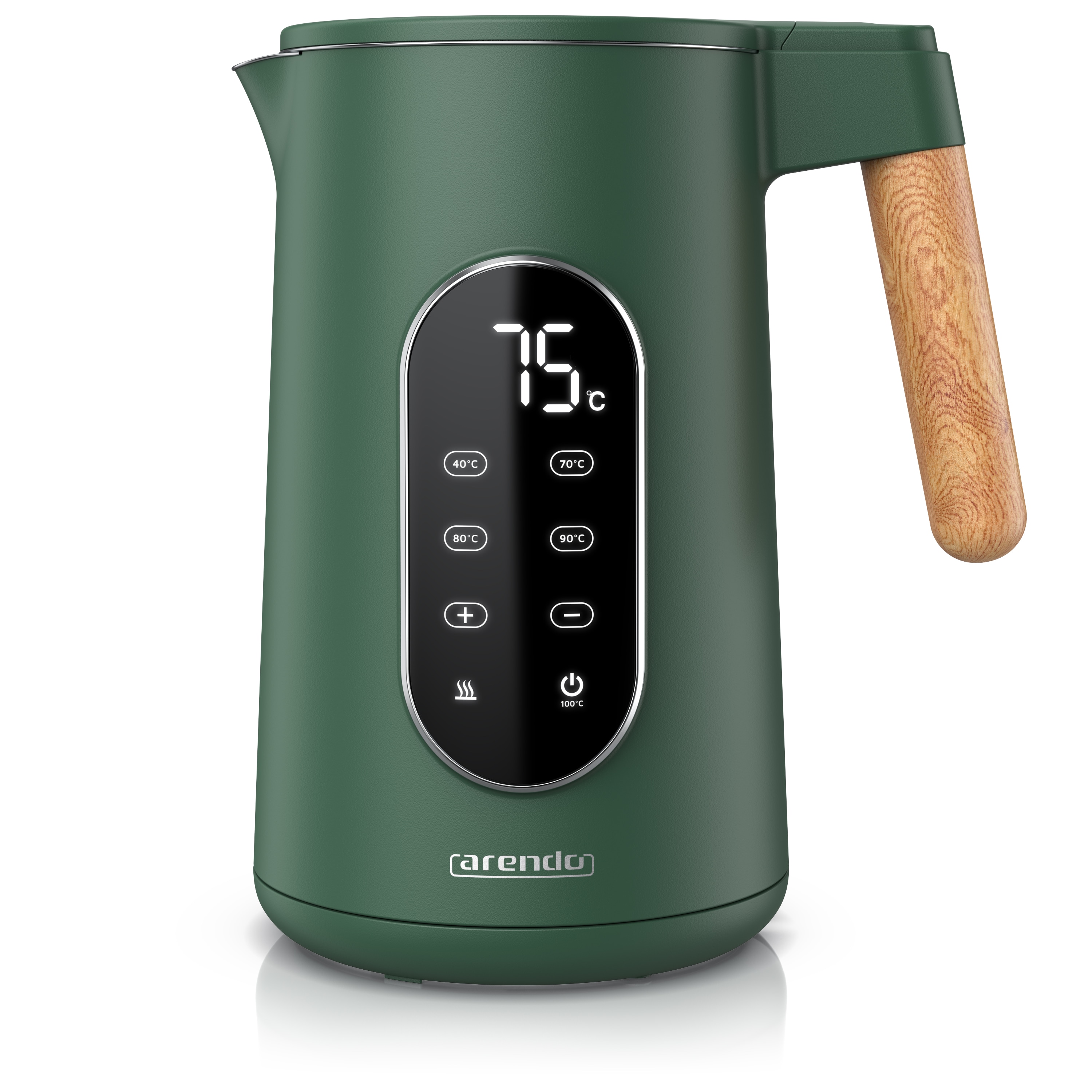 Arendo Wasserkocher, Edelstahl, Doppelwand, Temperatureinstellung 40&deg; - 100 &deg;C mit Anzeige, gr&uuml;n - Bild 1