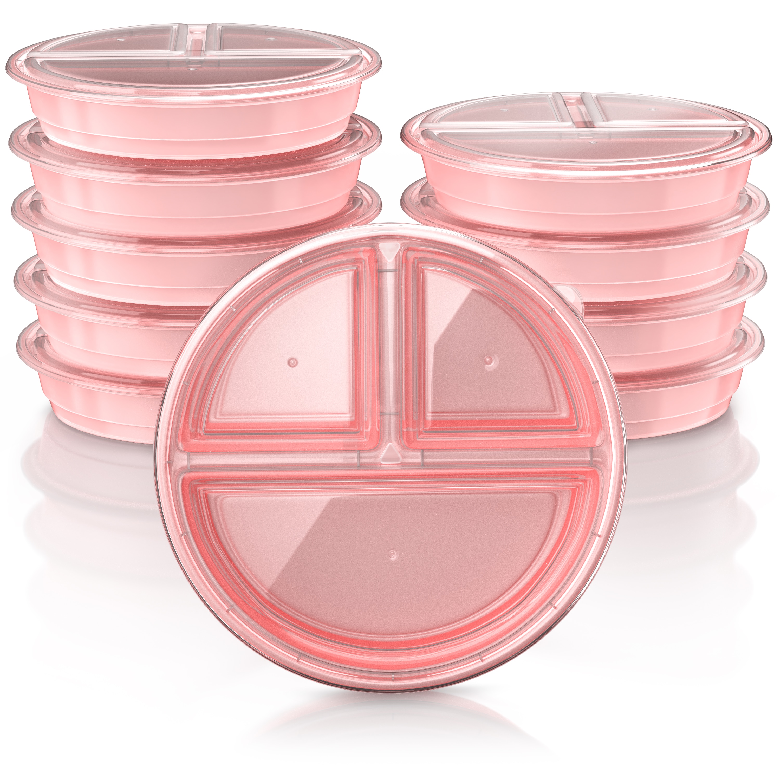 Arendo Vorratsdose, Meal Prep Box 10er Set. 944 ml, 3 F&auml;cher, f&uuml;r B&uuml;ro, Fitness & K&uuml;che, rosa - Bild 1