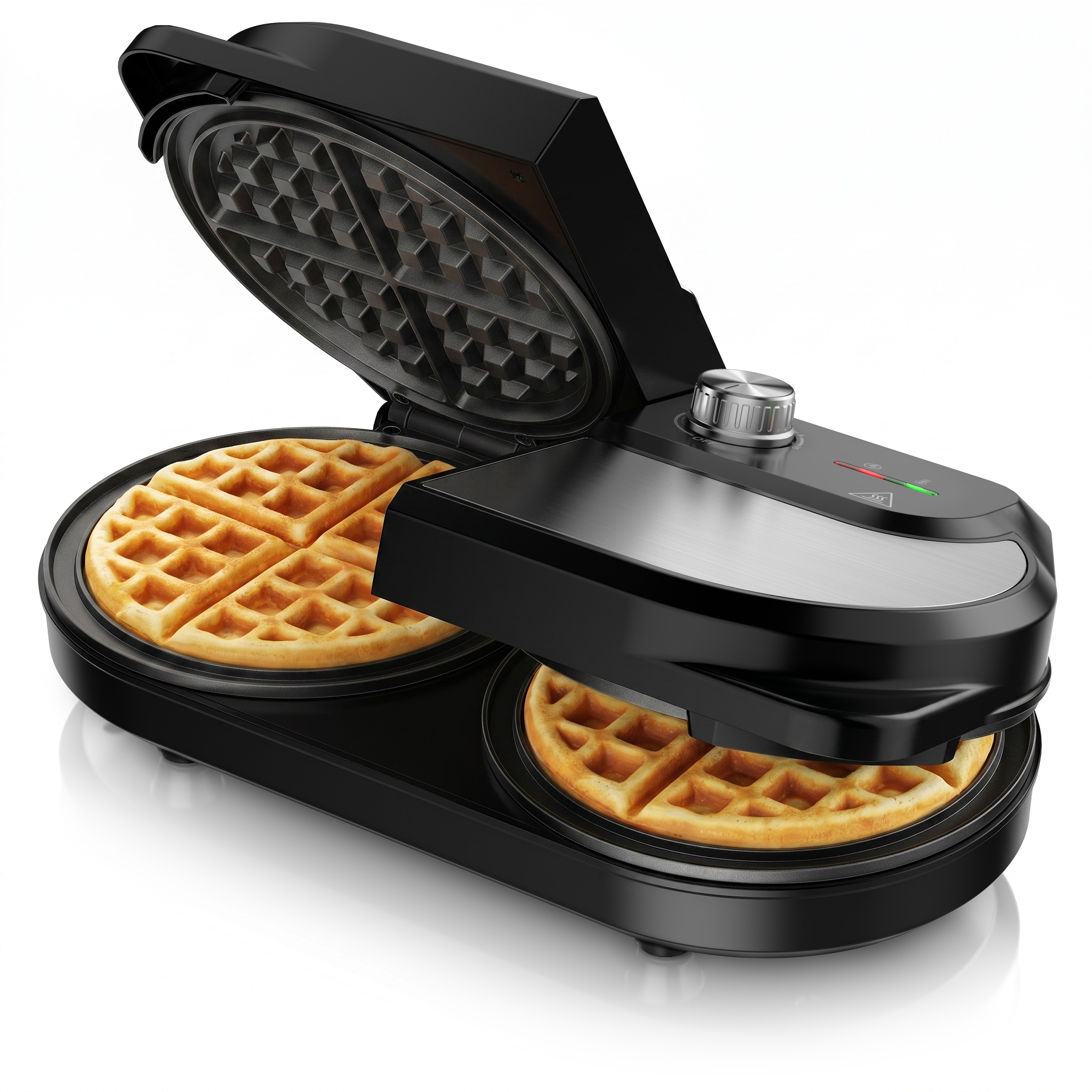 Arendo, Waffeleisen doppelt f&uuml;r 2 Belgische Waffeln, 1400 W, Temperaturregler, silber/schwarz - Bild 1