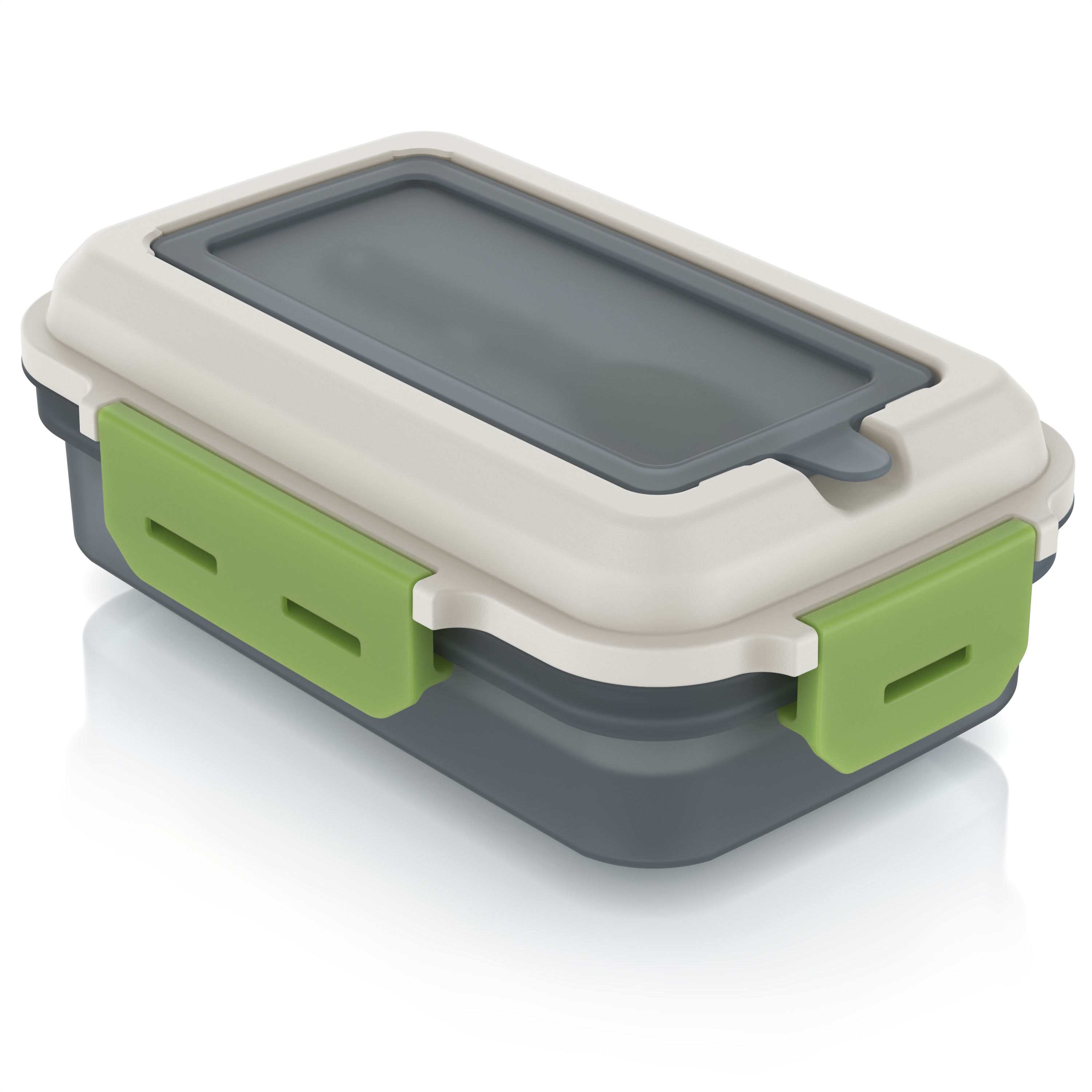 Arendo, Lunchbox 1,2 l, rechteckig, luftdicht, Brotdose, Trenntablett & Spork, grau/gr&uuml;n - Bild 1