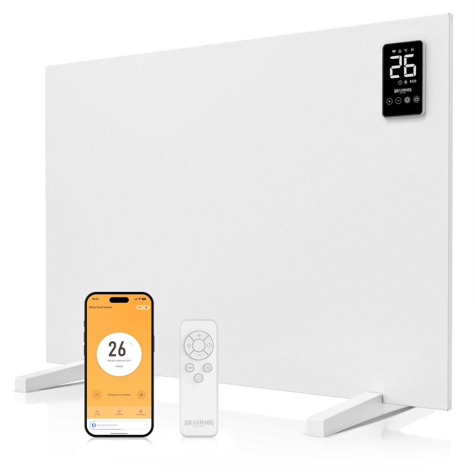 Brandson, Infrarotheizung 450 W mit App, Fernbedienung & Trockengestell, weiß