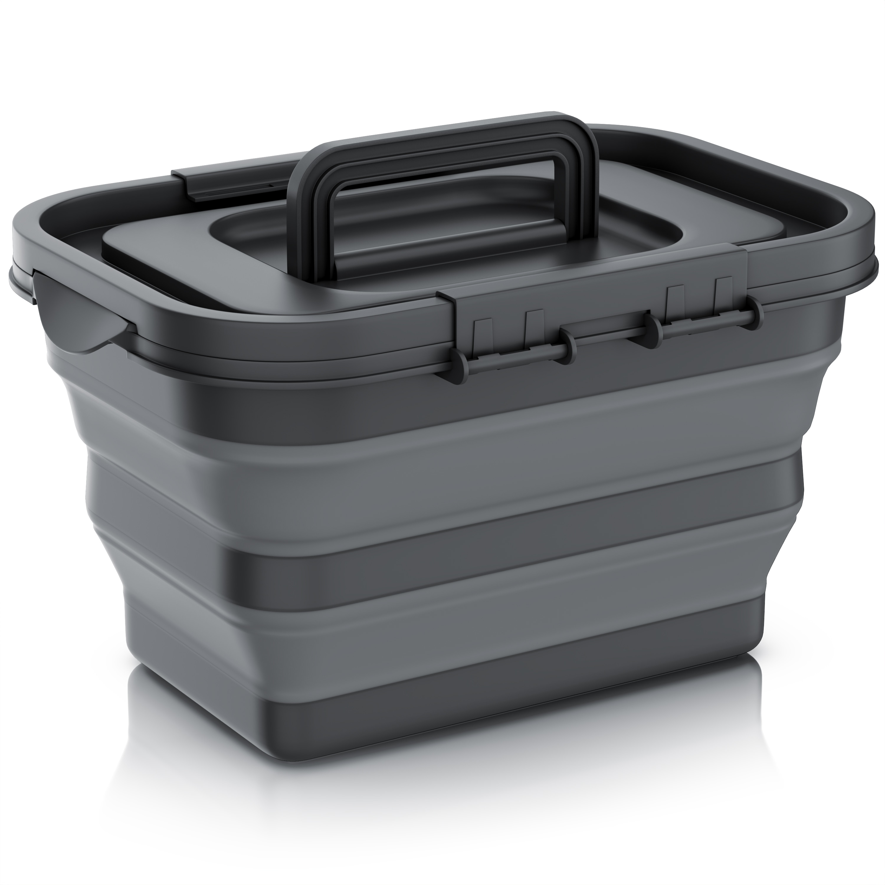 BEARWARE Klappbox, Faltbarer Picknickkorb 8 l mit Deckel & Griff, wasserdicht, schwarz/grau - Bild 1