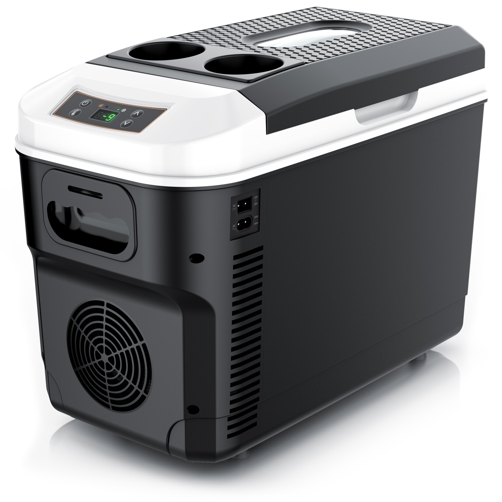 Brandson, Elektrische Kühlbox 14 L mit Display, Kühl- & Heizfunktion, 230V/12V, schwarz/weiß