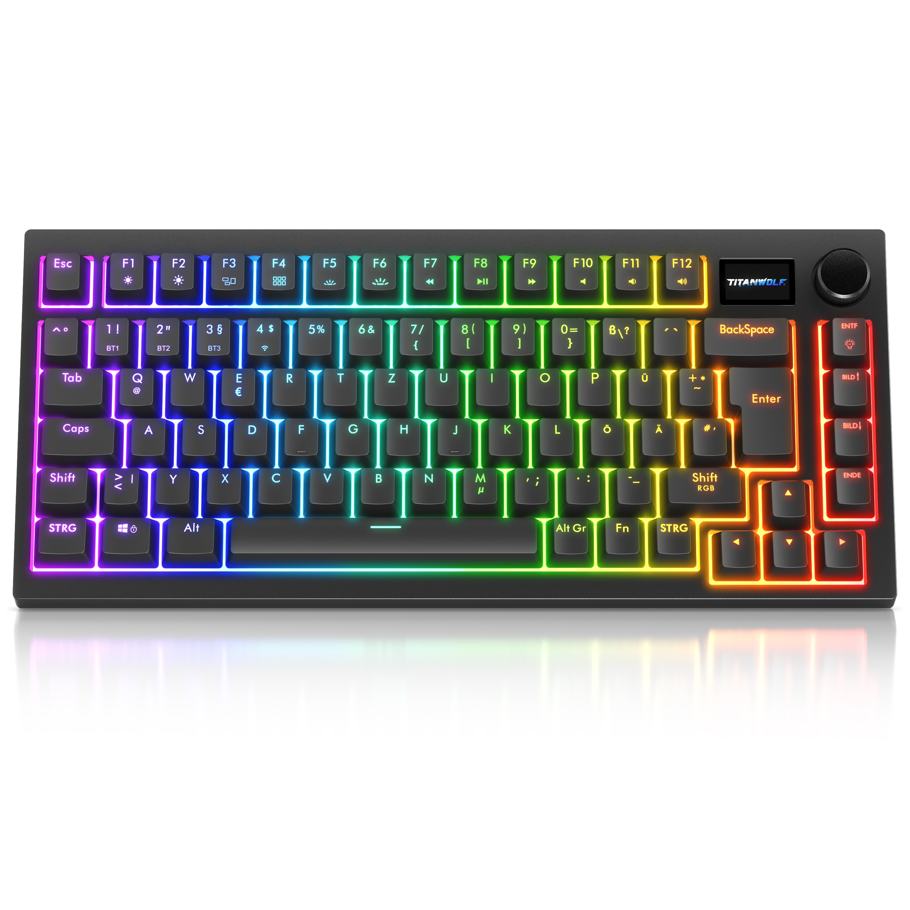 Titanwolf Gaming-Tastatur, ALPHA Gaming Tastatur TKL, 82 Tasten mechanisch, TFT-Display, RGB, schwarz - Bild 1