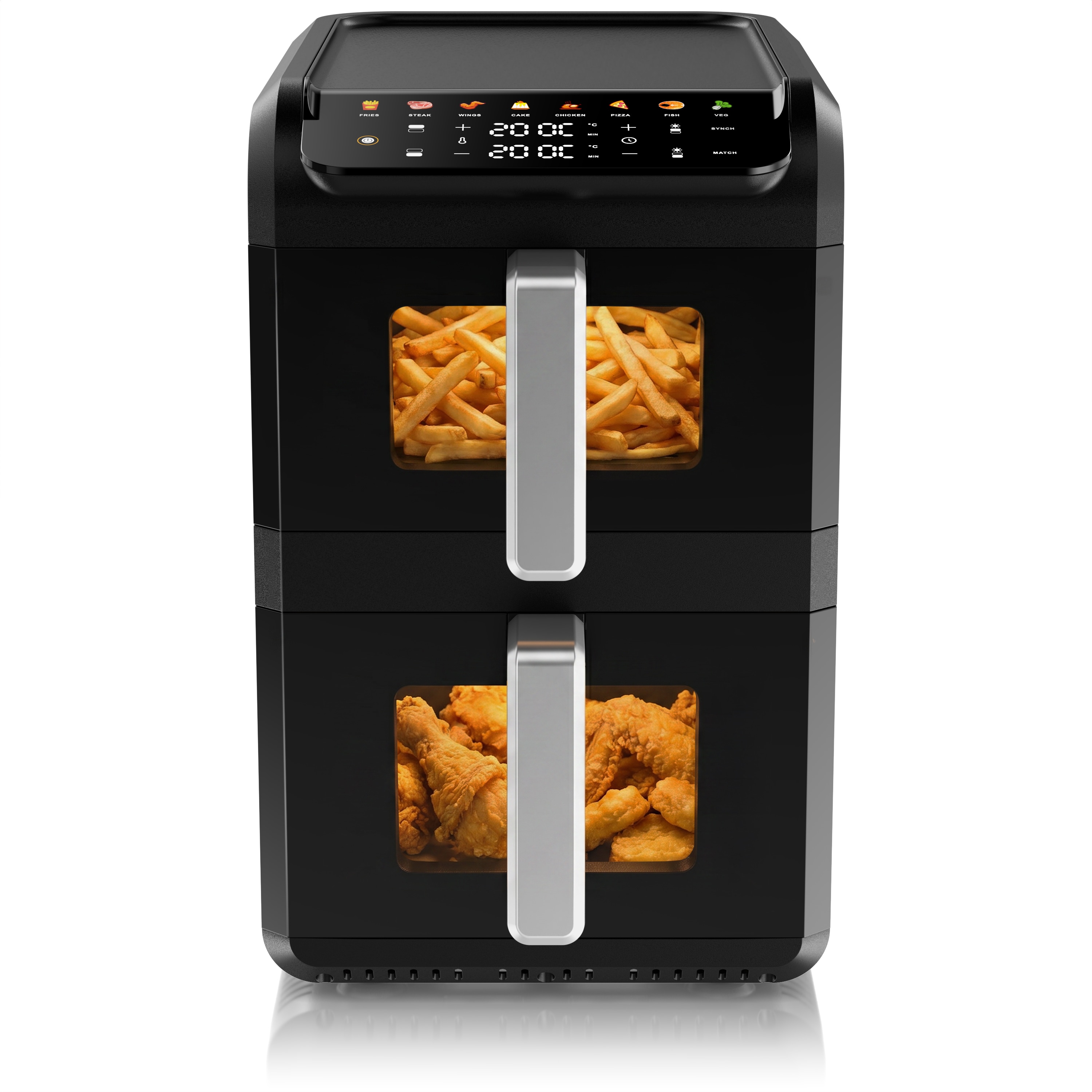 Arendo, Hei&szlig;luftfritteuse Doppelstock 10 L (4+6 L), 2700 W, Dual-Zone, schwarz - Bild 1