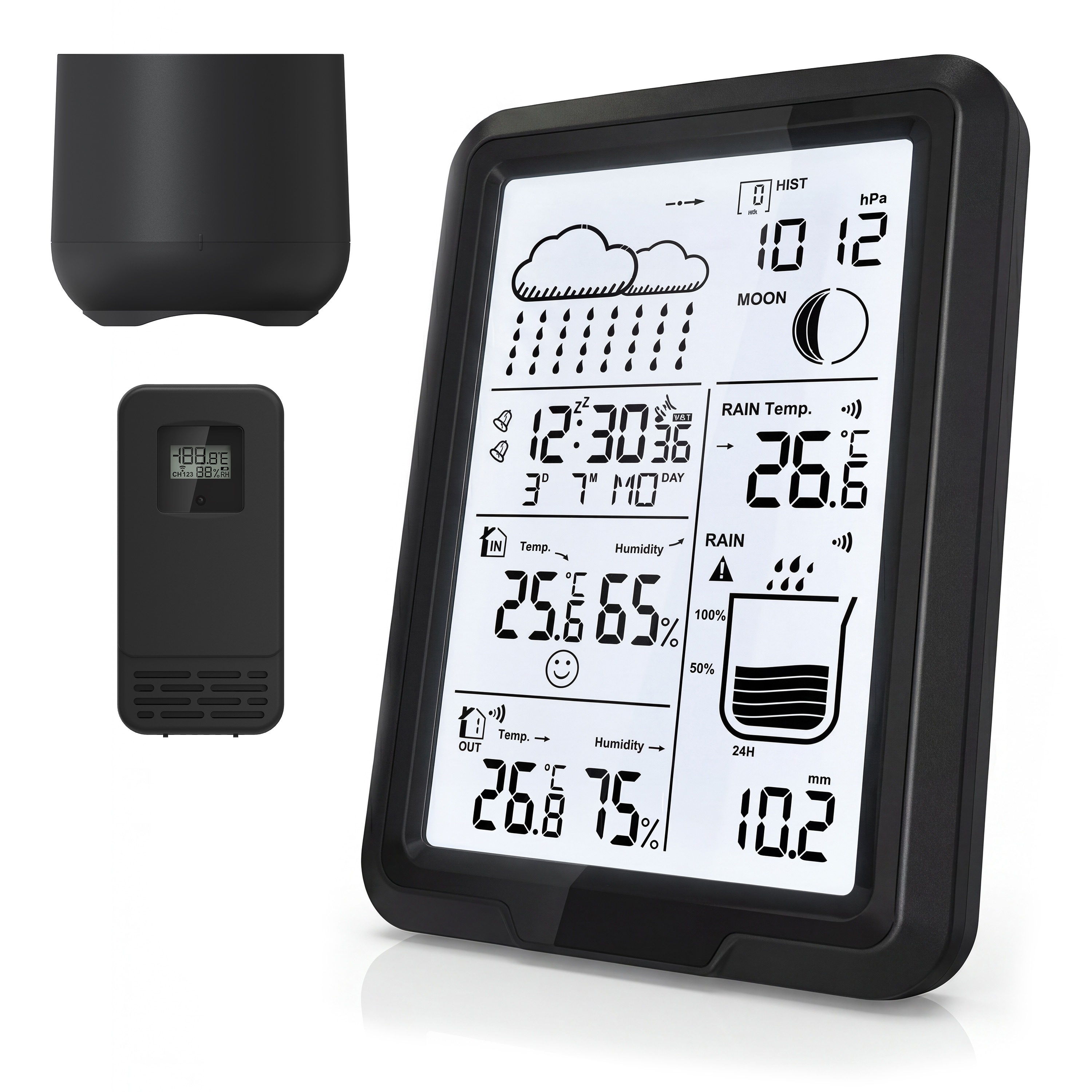 BEARWARE Wetterstation, Funk, Au&szlig;ensensor, Regensensor, Temperatur Luftfeuchtigkeit Luftdruck, nan - Bild 1
