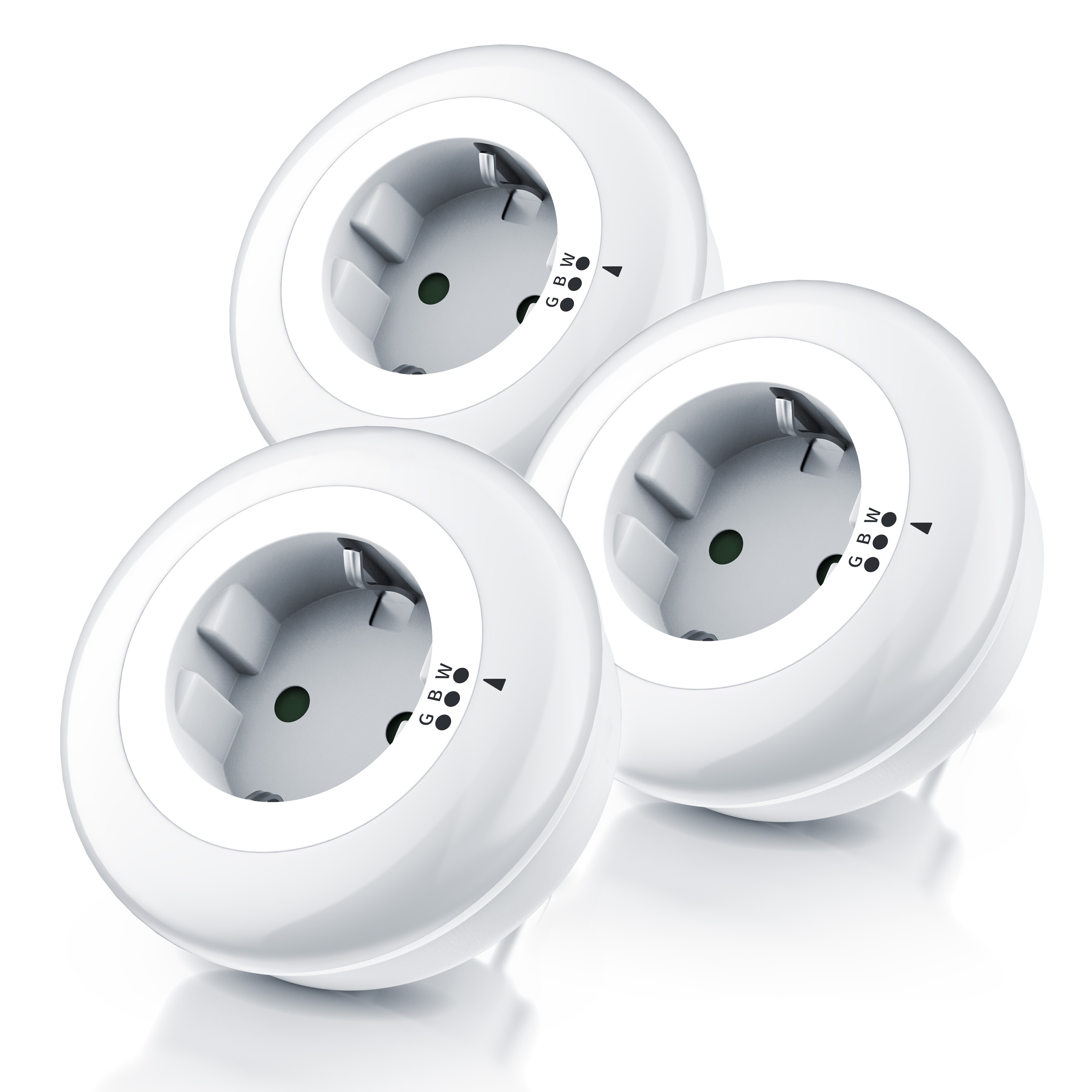 Brandson 3x LED Nachtlicht mit Zwischenstecker & ausw&auml;hlbaren Farben Nachtlampe - Wei&szlig;/Gr&uuml;n/Blau - Bild 1