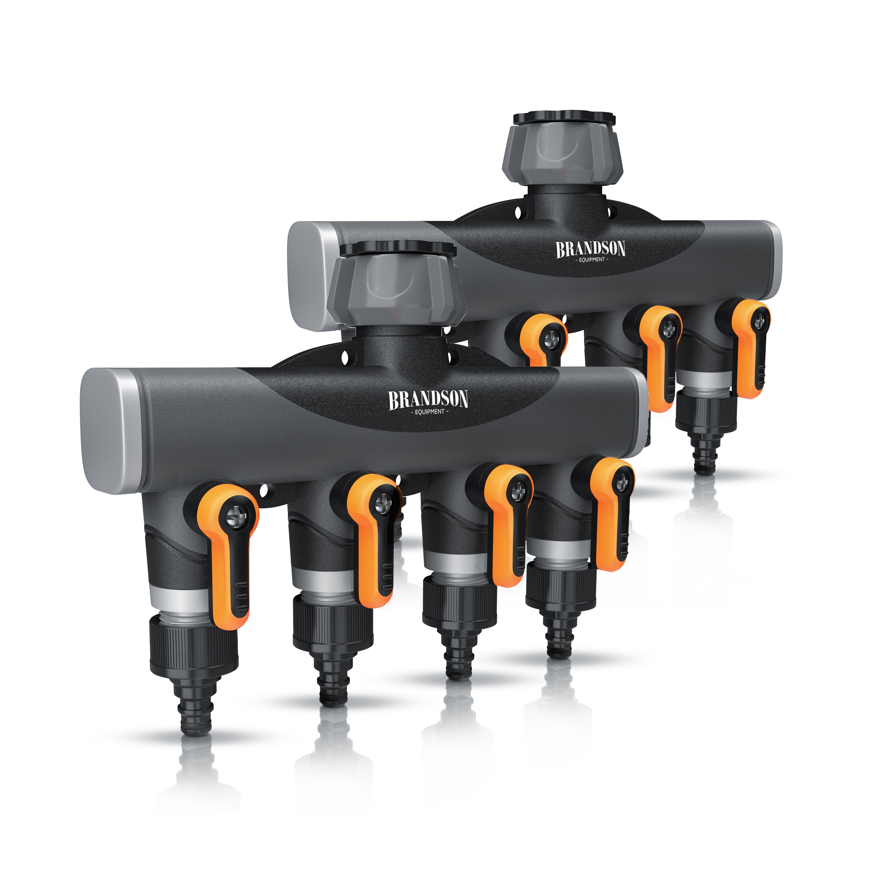 Brandson 2x 4-Wege Verteiler f&uuml;r Gartenschlauch, 3/4 Zoll Wasserverteiler mit 4 regulierbaren Ausg&auml;ngen, schwarz/orange - Bild 1
