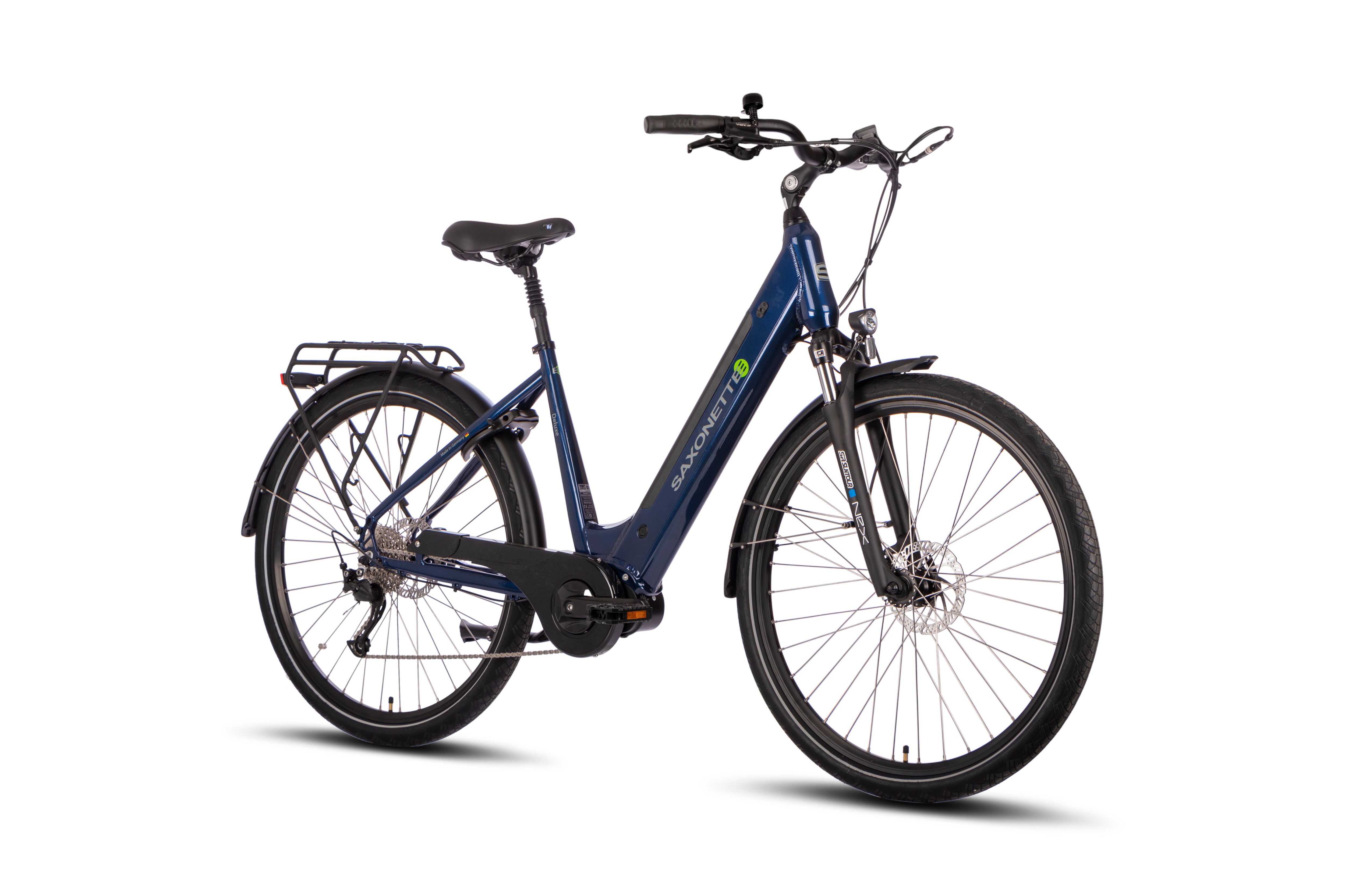 SAXONETTE Deluxe Sport E-Bike Wave 9 Gang Kettenschaltung Federgabel Scheibenbremsen nightblue gl&auml;nzend - Bild 1