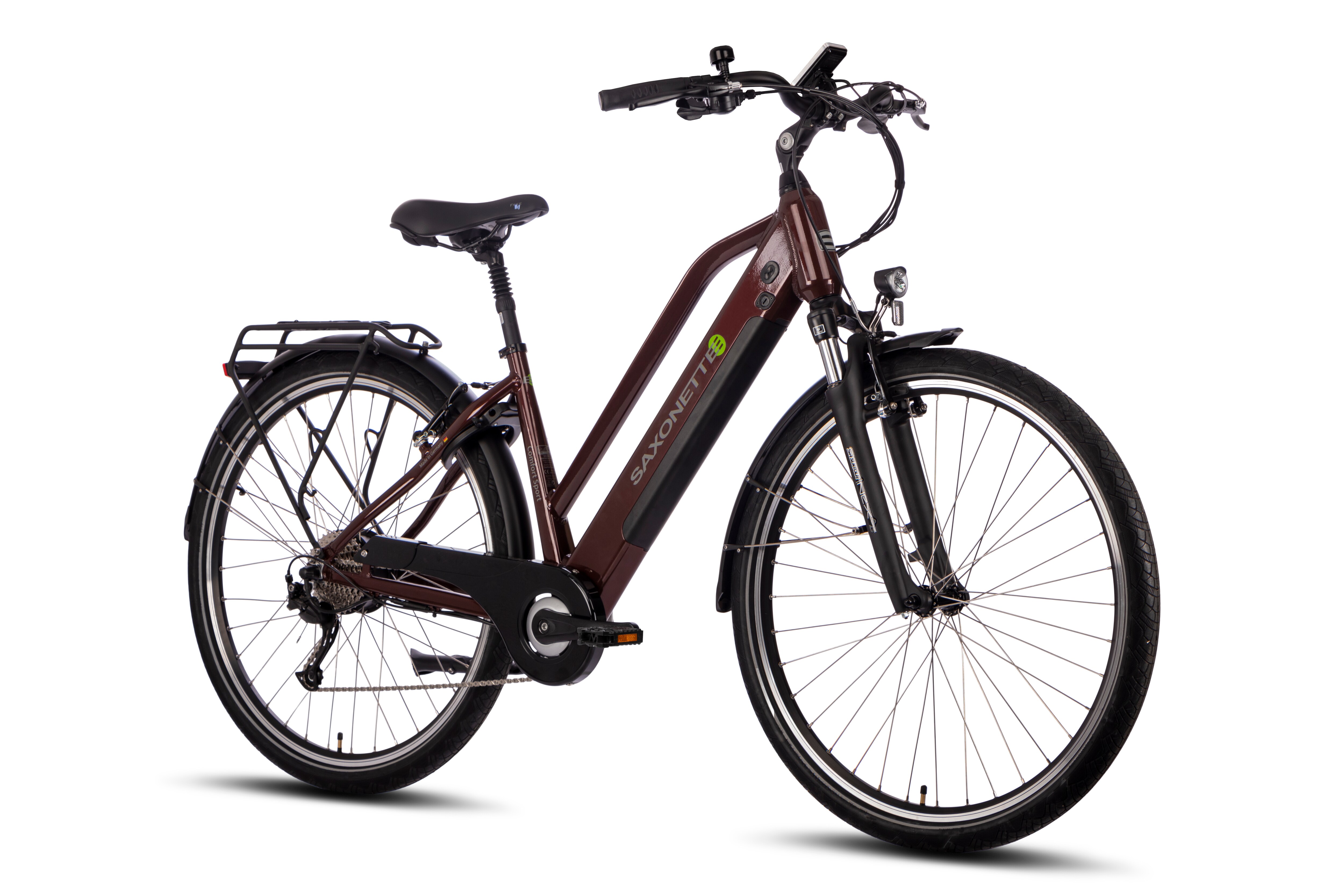 SAXONETTE Comfort Sport 9 Gang Kettenschaltung Federgabel Hinterradmotor Unisex bordeaux gl&auml;nzend - Bild 1