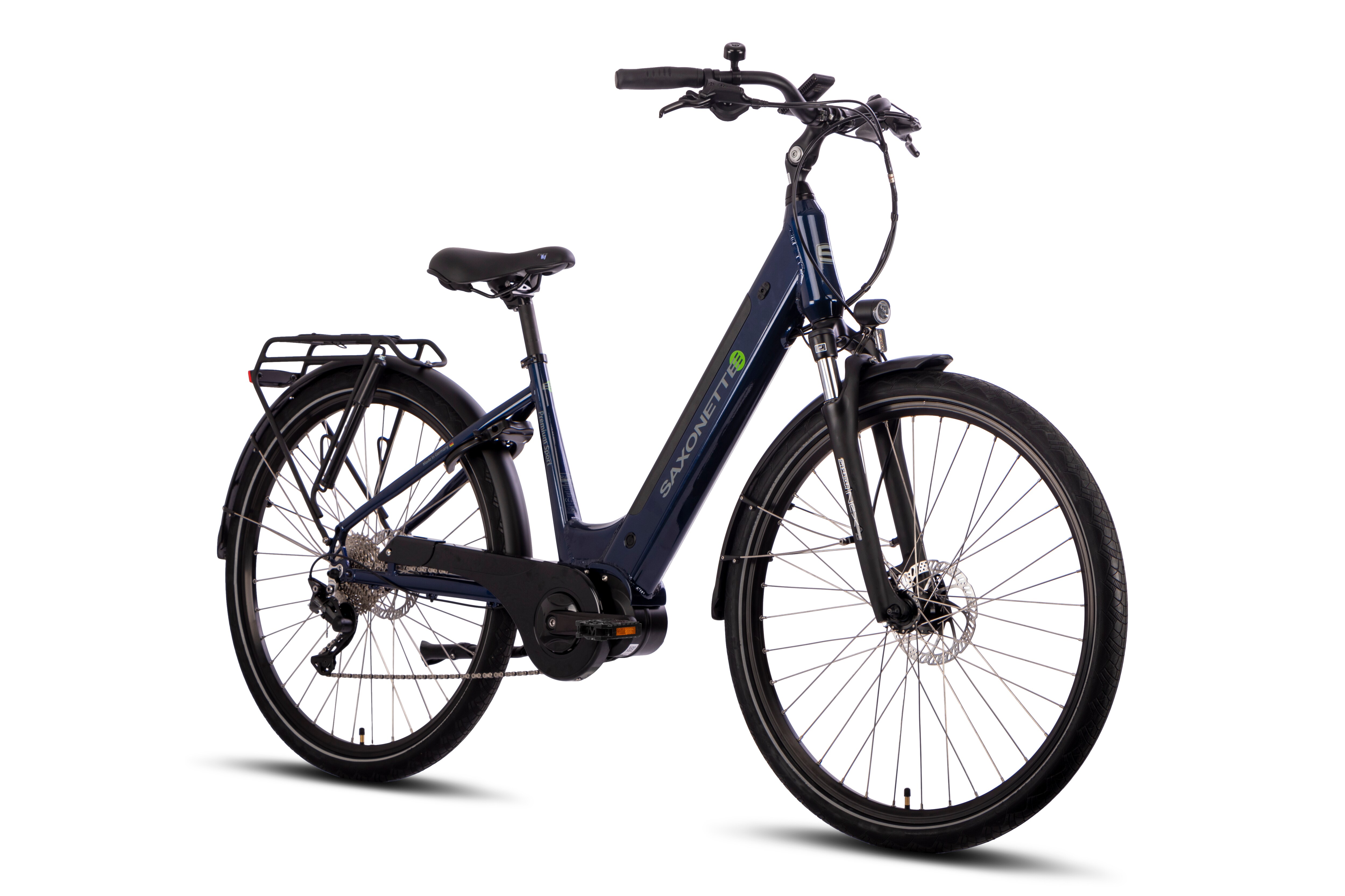 SAXONETTE Premium Sport E-Bike Wave 10 Gang Kettenschaltung Mittelmotor Scheibenbremsen Federgabel nightblue gl&auml;nzend - Bild 1