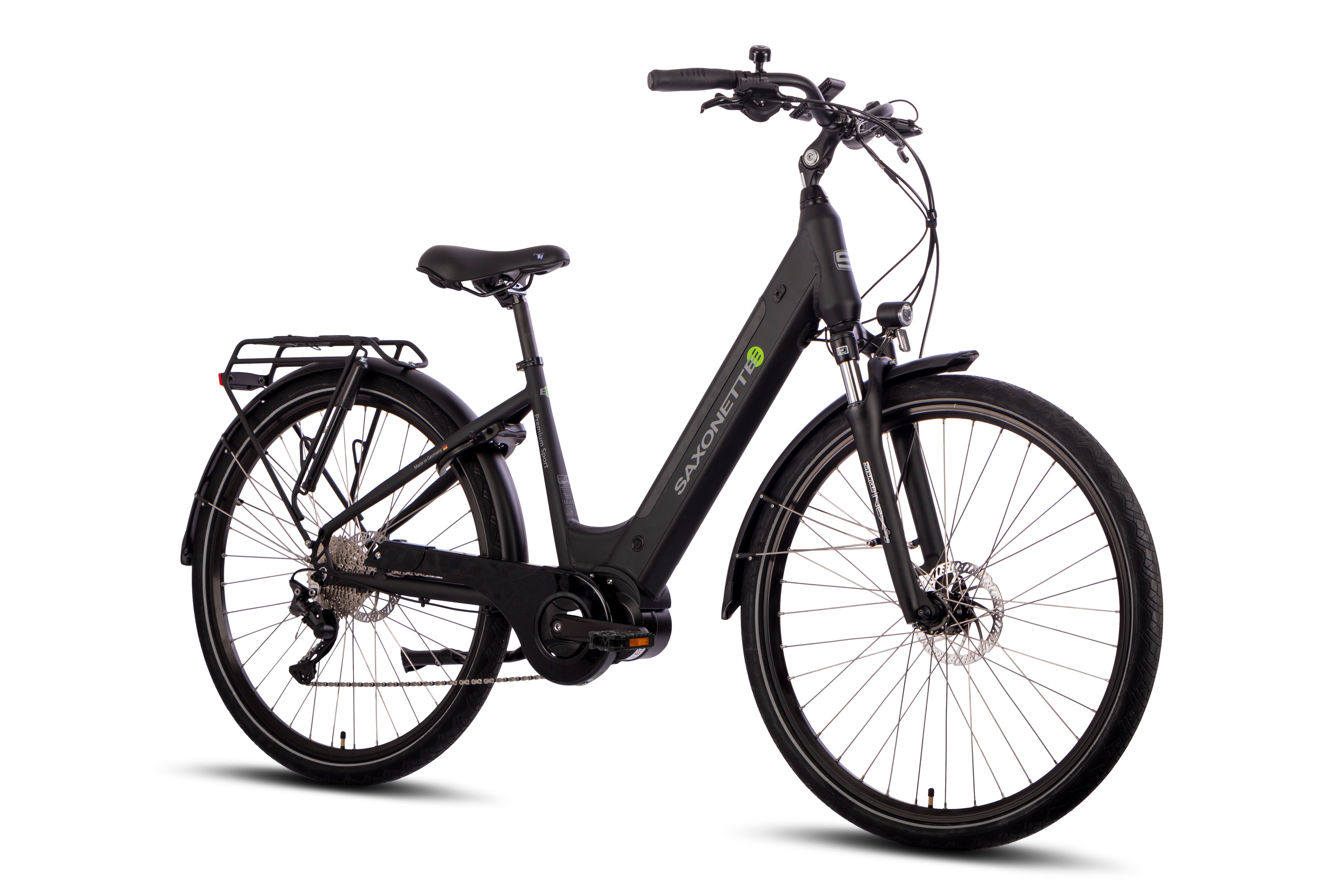 SAXONETTE Premium Sport E-Bike Wave Scheibenbremsen Mittelmotor Federgabel 10 Gang Kettenschaltung schwarz matt - Bild 1