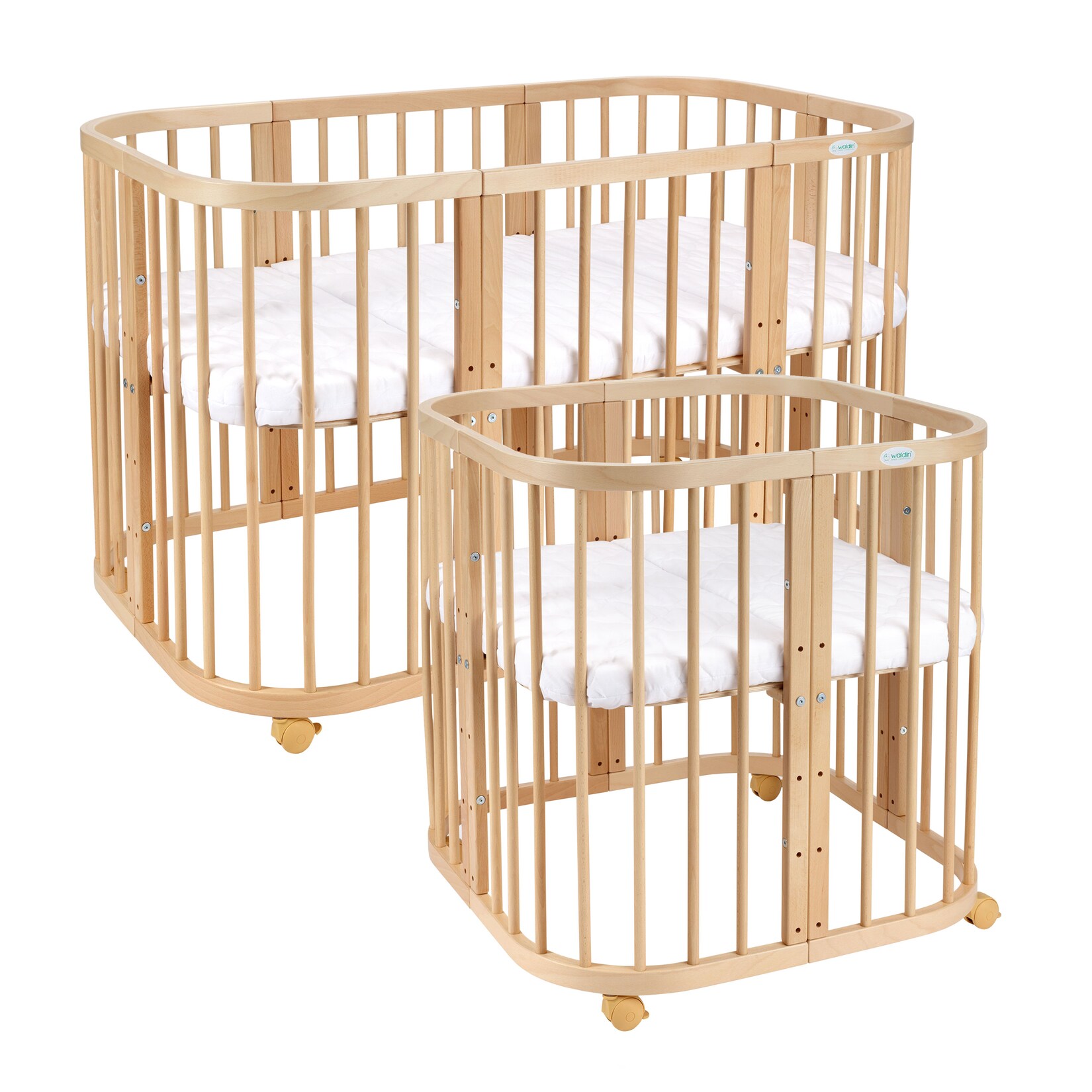 Waldin Babybett Kinderbett 7in1 mit Matratze, mitwachsendes Kinder-Bett