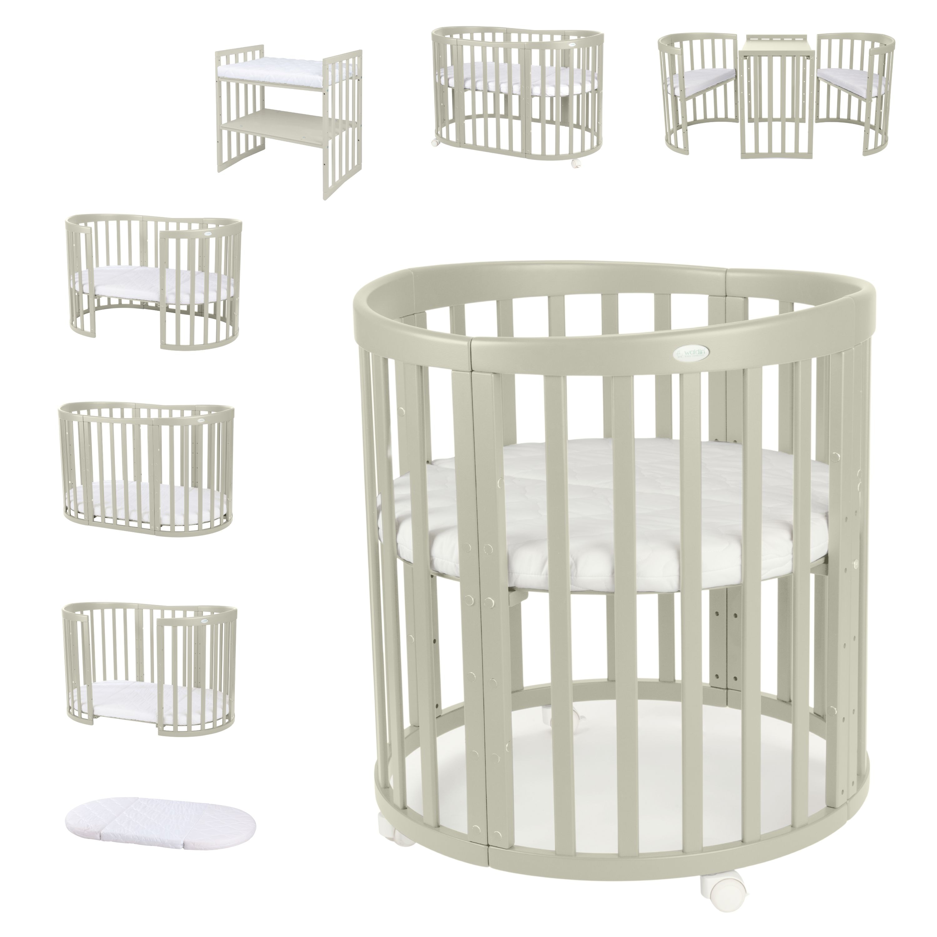 Waldin Babybett OWAL Kinderbett 7in1 mit Matratze, mitwachsendes Kinder-Bett - Bild 1