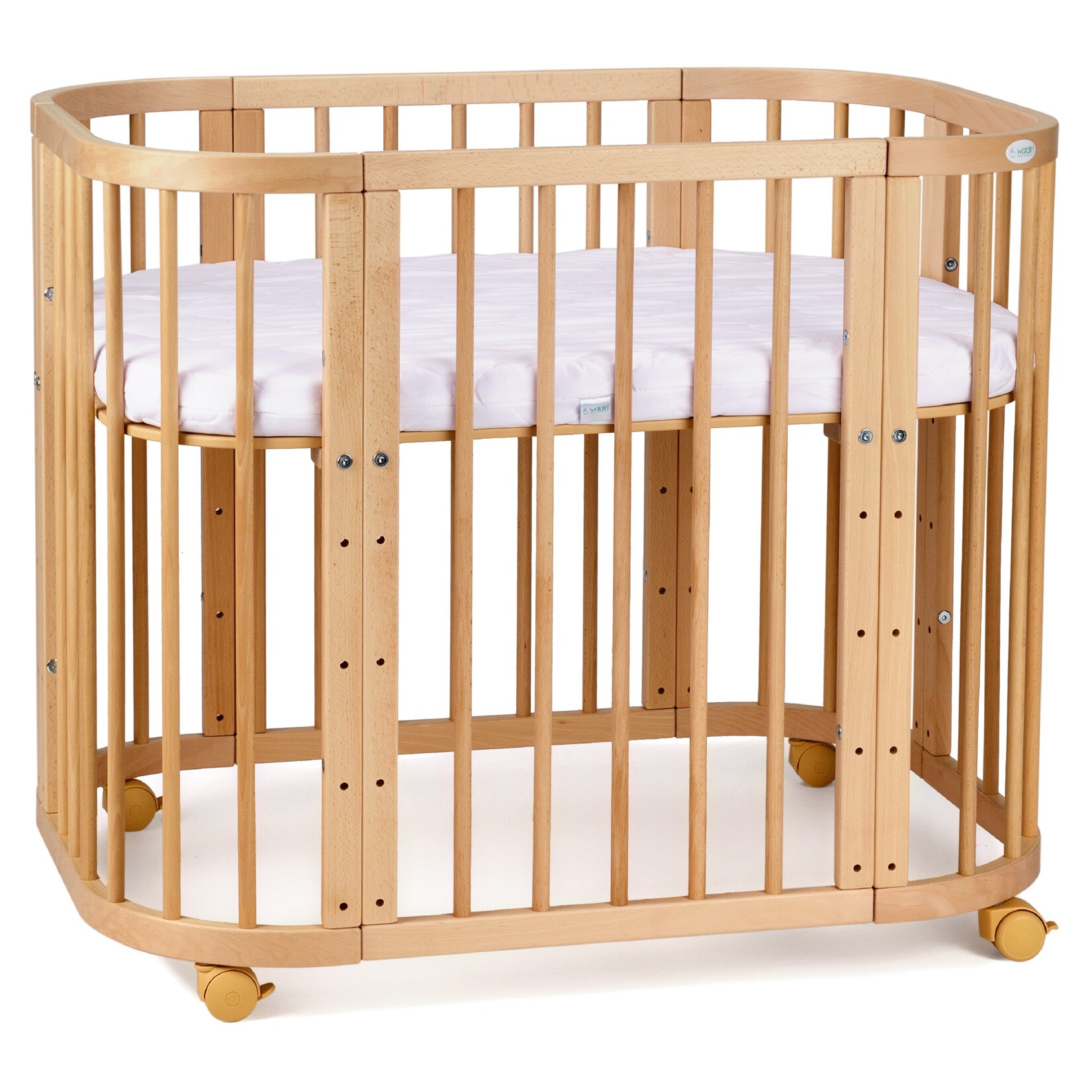 Waldin Babybett 5in1, Beistellbett aus Holz, Matratze, Belüftet