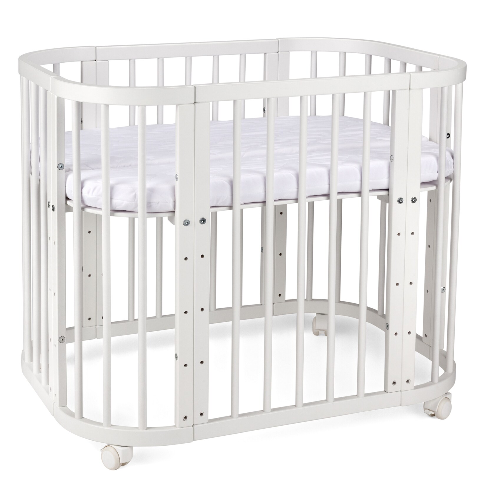 Waldin Babybett 5in1, Beistellbett aus Holz, Matratze, Belüftet
